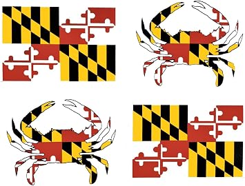 wheezeway Maryland Flag Crab Sticker 4 MD Vinyl Stickers , 2 Flags (3 x 5) 2 Crabs (5 x 3.75)Auto Truck SUV Water Bottle Window Scrapbooking Decal Scrapbooking