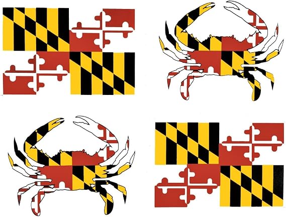 wheezeway Maryland Flag Crab Sticker 4 MD Vinyl Stickers , 2 Flags (3 x 5) 2 Crabs (5 x 3.75)Auto Truck SUV Water Bottle Window Scrapbooking Decal Scrapbooking