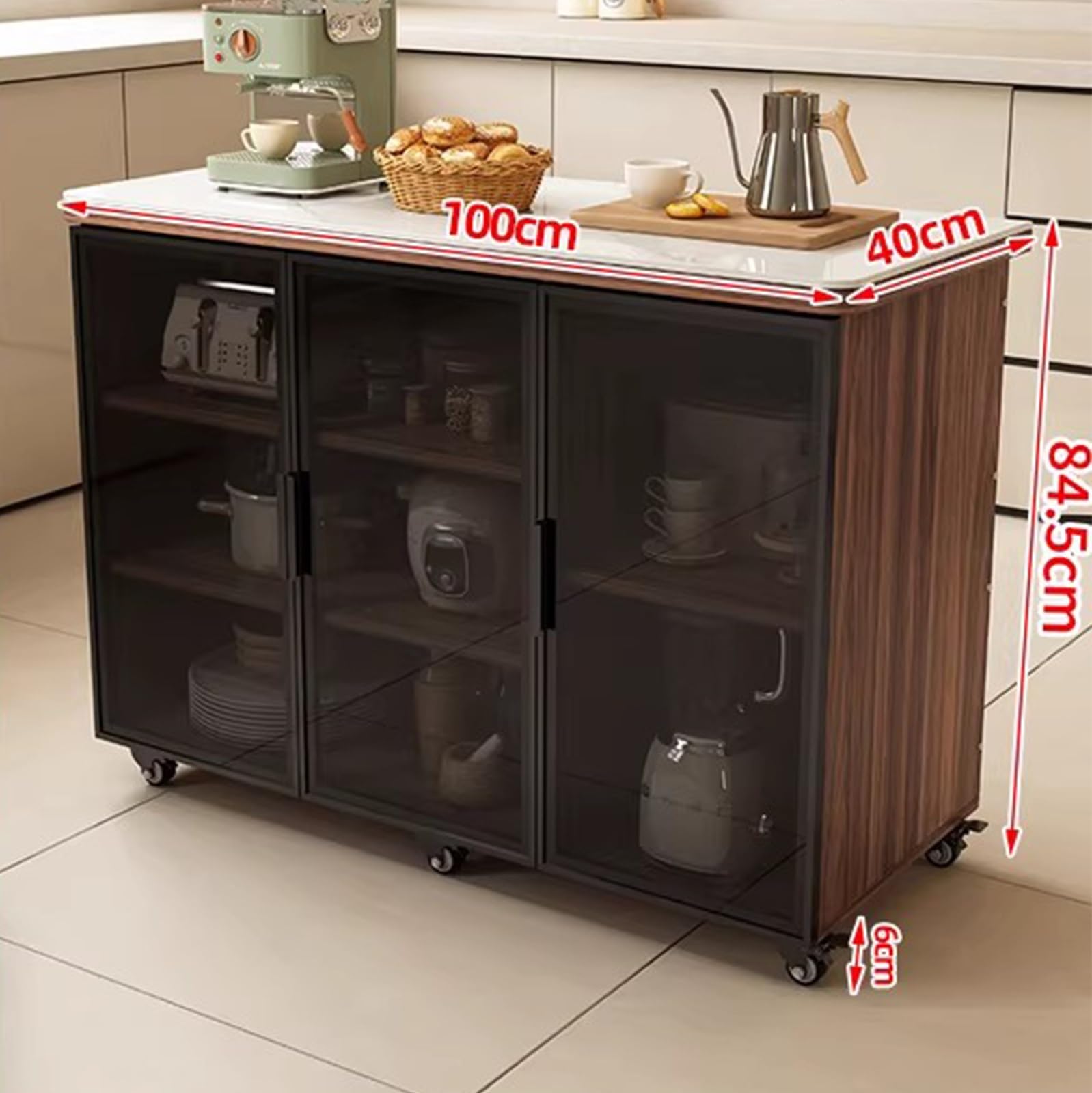 Zf9tBw5sH Unità cucina ad isola Isola cucina con ruote ante, ripiani portaoggetti, serratura e piano di lavoro