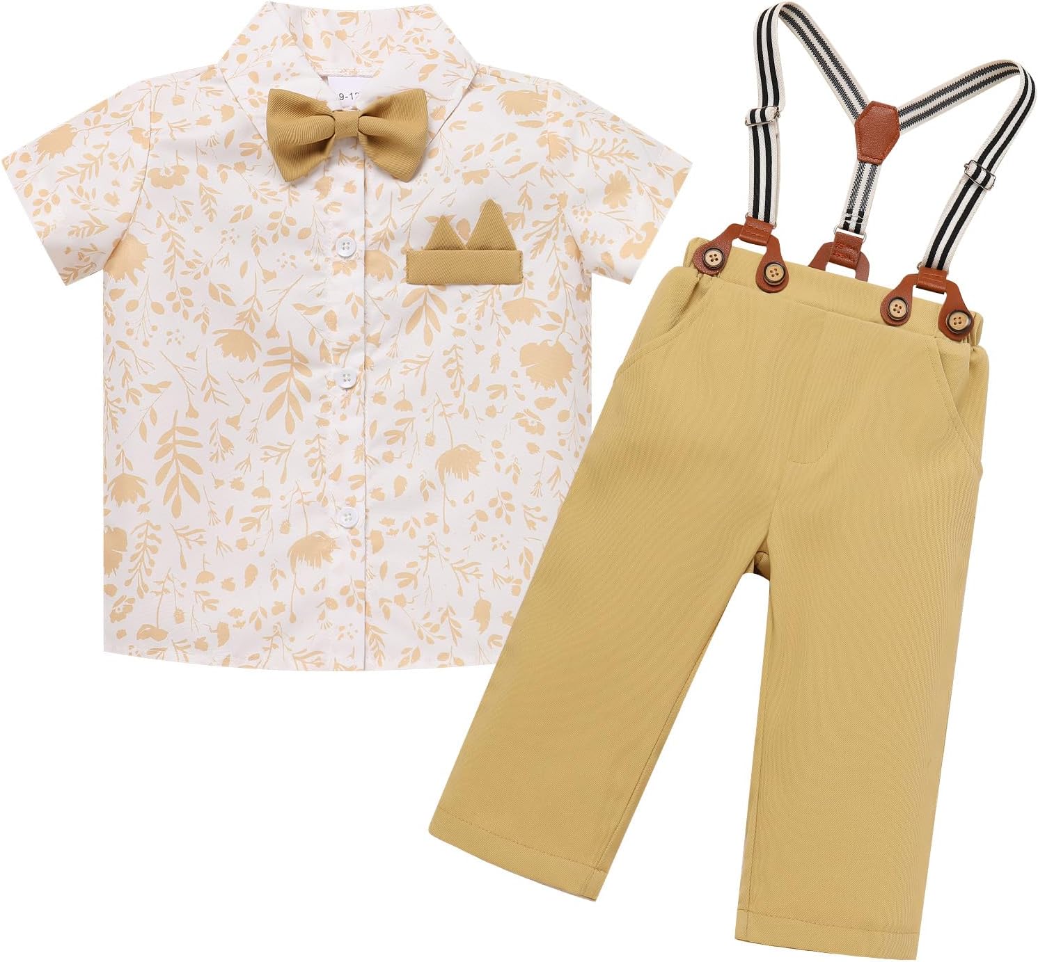 IDOPIP Toddler Baby Boys Formal Suit Gentleman Dress Shirt with Bowtie + Suspender Pants Birthday Party Wedding Clothes 9M-6T