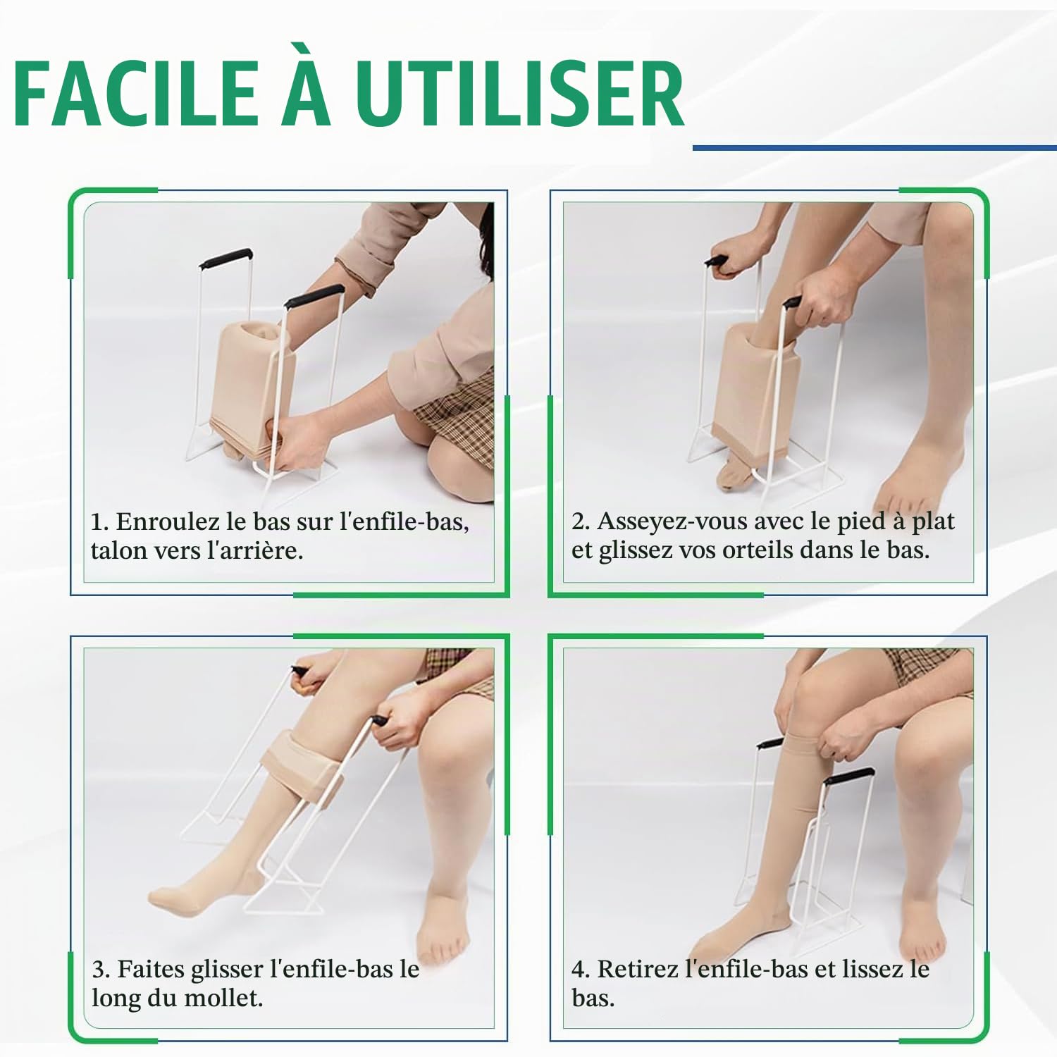 Enfile Bas de Contention, Enfile Bas de Contention, Poignées en Mousse Confortable, Aide à mettre et à enlever chaussettes, Aide à la Mobilité, Pour Senior, Idéal pour Personne Âgées