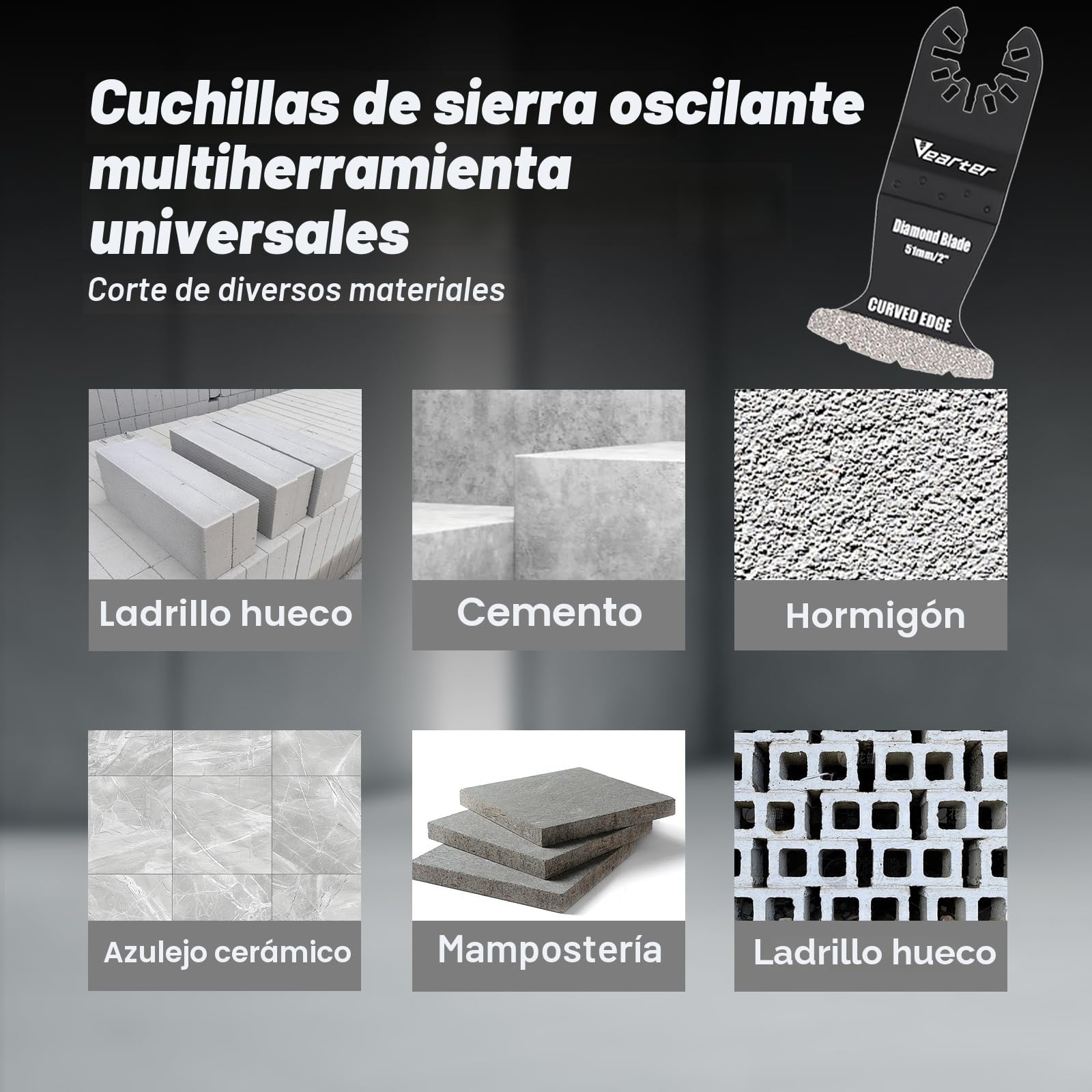 3 herramientas multifunción de diamante con adaptador, multiherramienta de hojas de sierra oscilación, para azulejos de cerámica, ladrillos huecos, cemento, azulejos blandos, mampostería