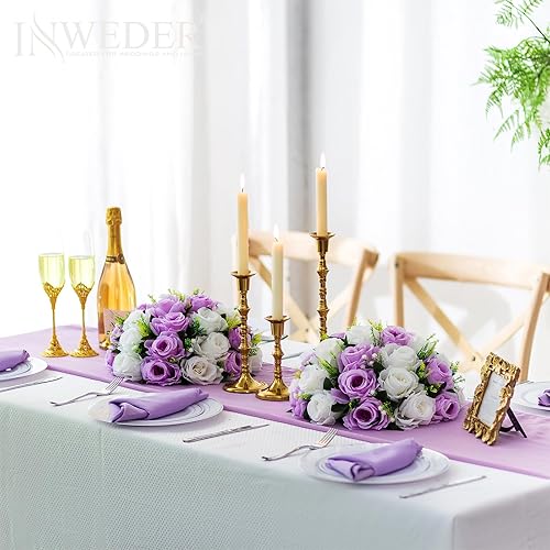 Miniatura 2 de Bolas de rosas de boda para centros de mesa, 10 bolas de flores artificiales con base, bola de beso floral falso, arreglo de ramos de flores de boda