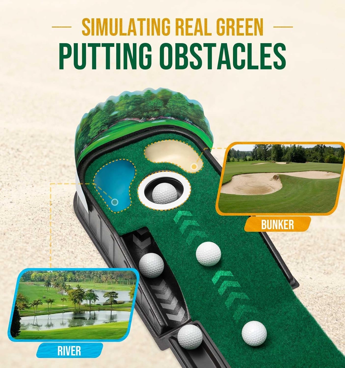 Swingtek - Tapis de golf pour mise en jeu d'intérieur, équipement d'entraînement de putting vert avec retour de balle, aide d'entraînement de pratique de mini-golf pour la maison et le bureau, cadeaux