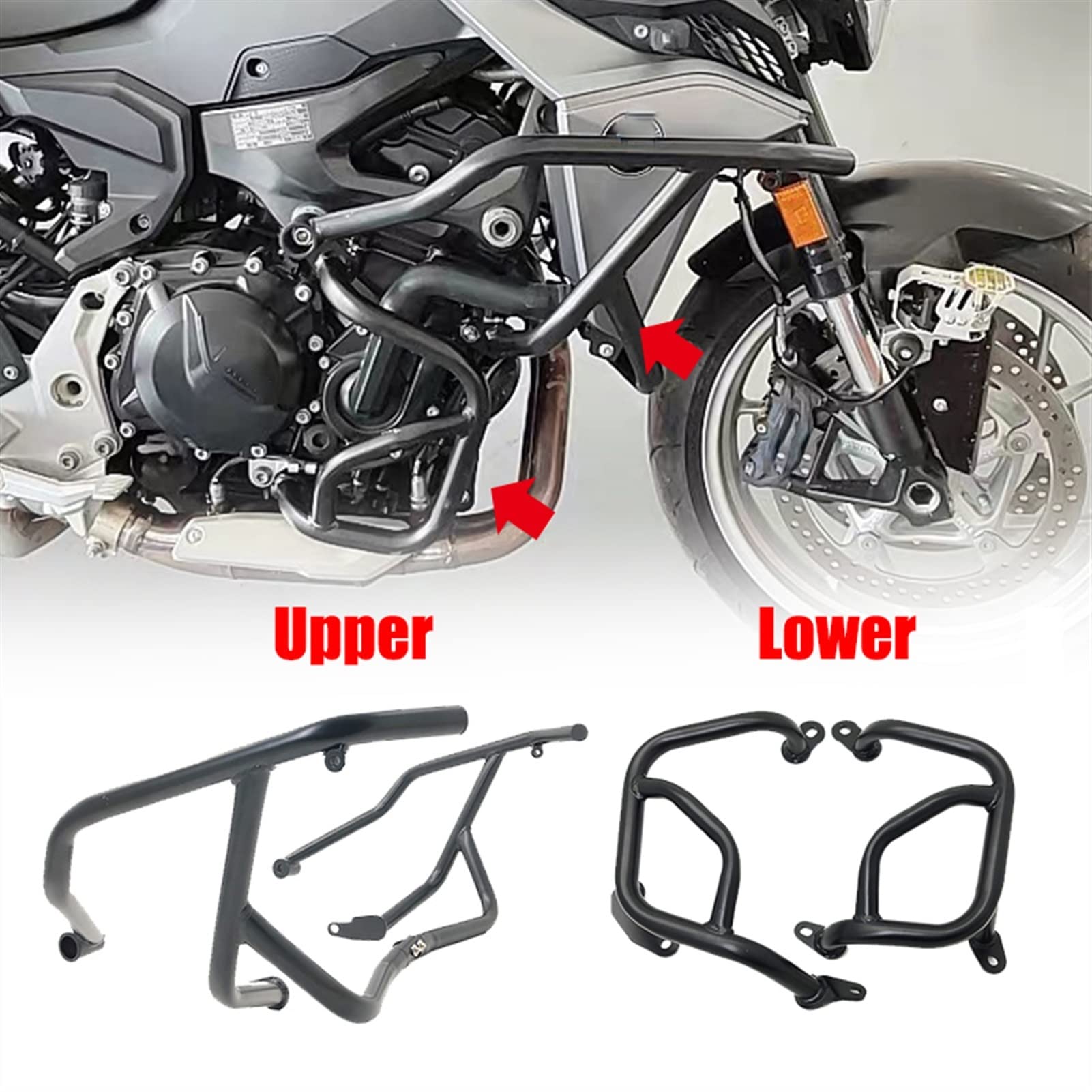 Crash Bars Moto BMW F900R / F900XR 2020-2023 – Protection Moteur & Cadre Noires Haut