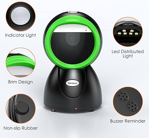 Vista 4 de Escáner de código de barras de escritorio 2D, lector de código de barras USB automático omnidireccional manos libres escaneo de código QR 1D 2D