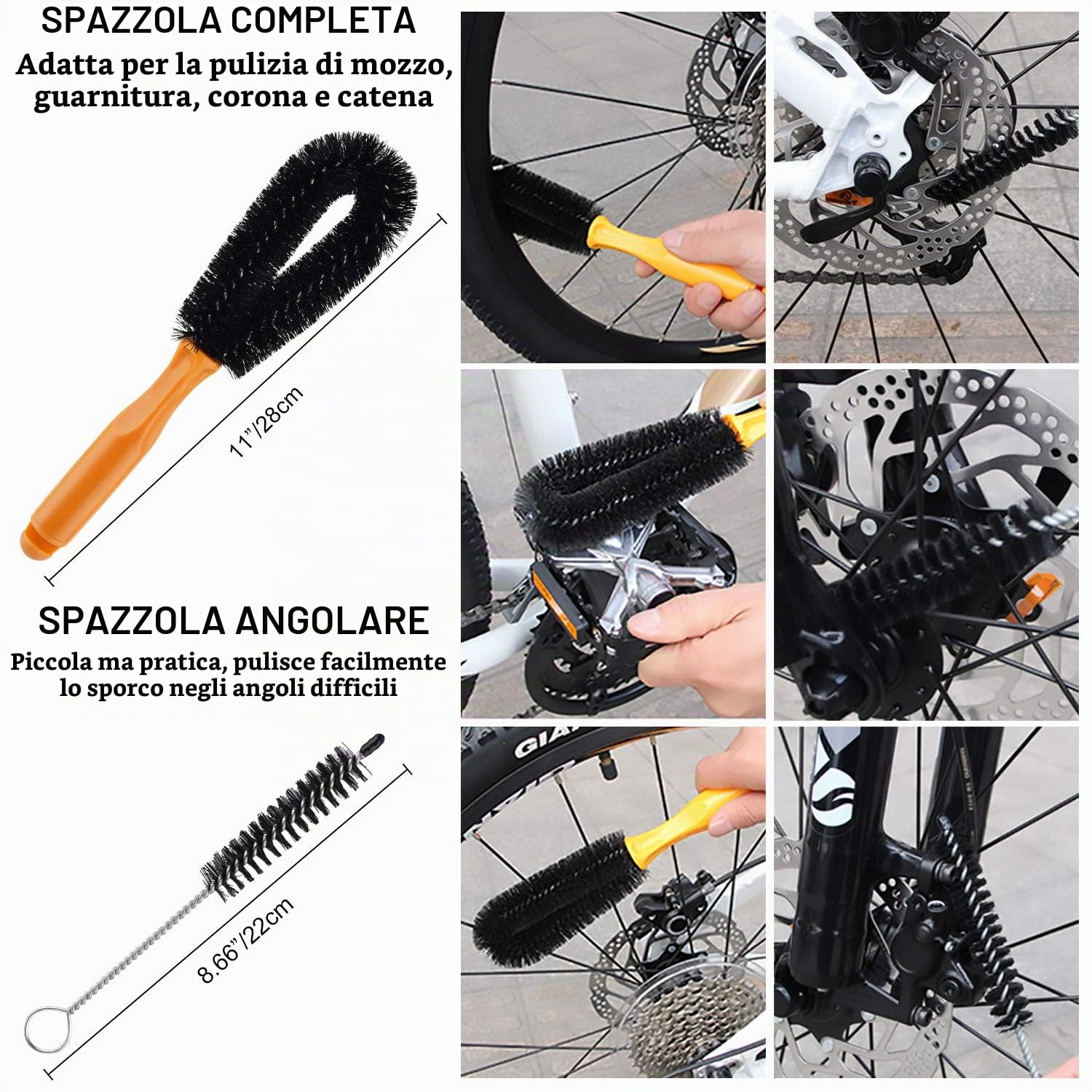 Kit Pulizia Bici, 10 Pezzi Set di spazzole per la Pulizia della Bici, Kit di Pulizia della Bicicletta, per catena della bici, pneumatico, pignone, angolo da ciclismo, sporco