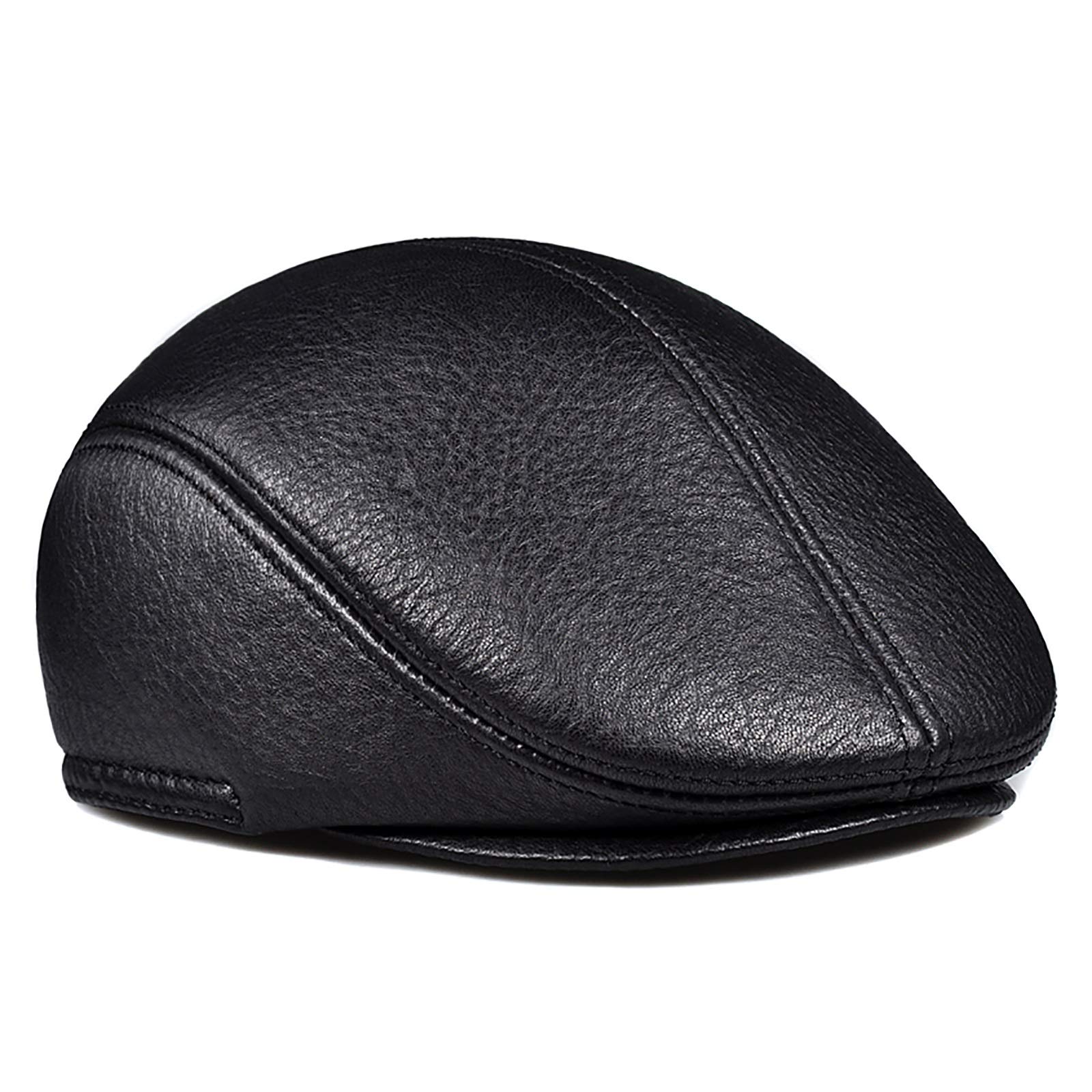 G&F Anziani Pelle Berretto Pelle Uomini Cappello Piatto Inverno Tenere Caldo con Protezioni per Orecchie 55-60 Cm (Color : Black-a, Size : XL)