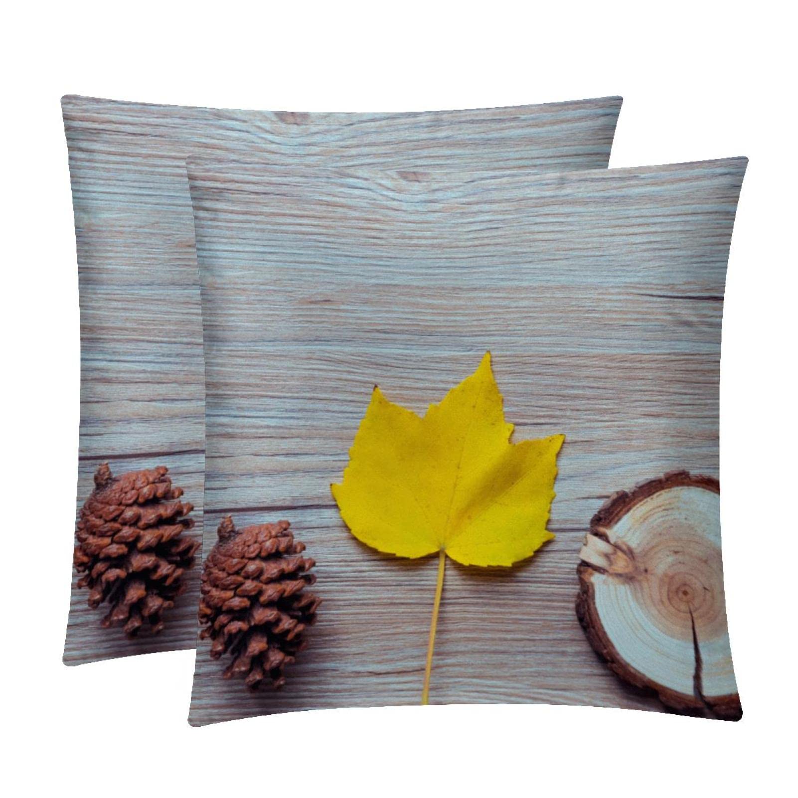 Housses de coussin lombaire d'automne - Lot de 2 taies douces motif feuilles et pommes de pin