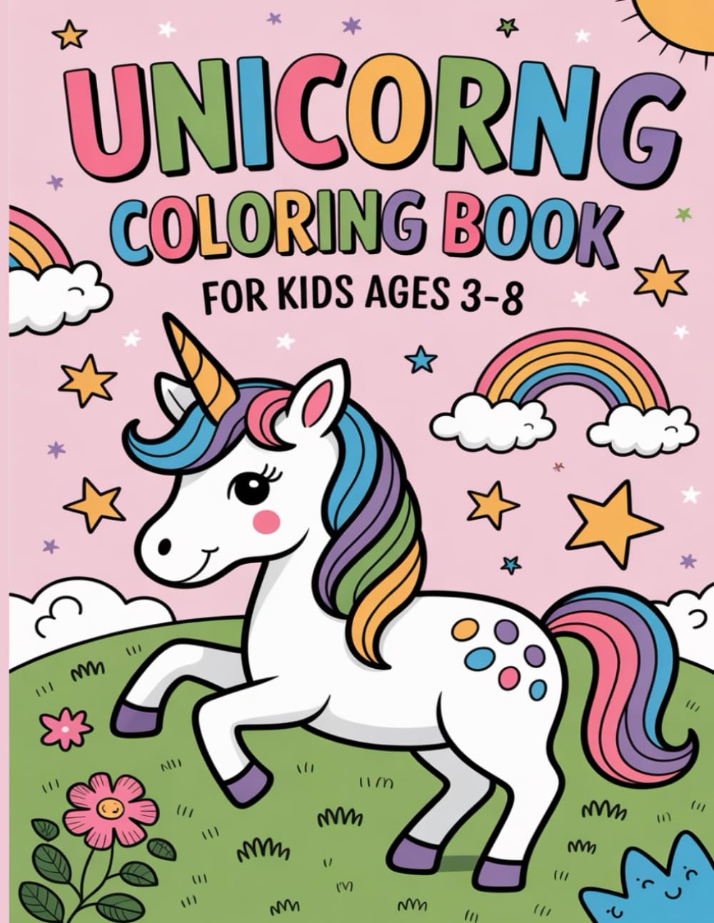 Unicorn coloring book for children aged 3 to 8 years: Large and easy unicorn coloring pages for kids, 68 pages