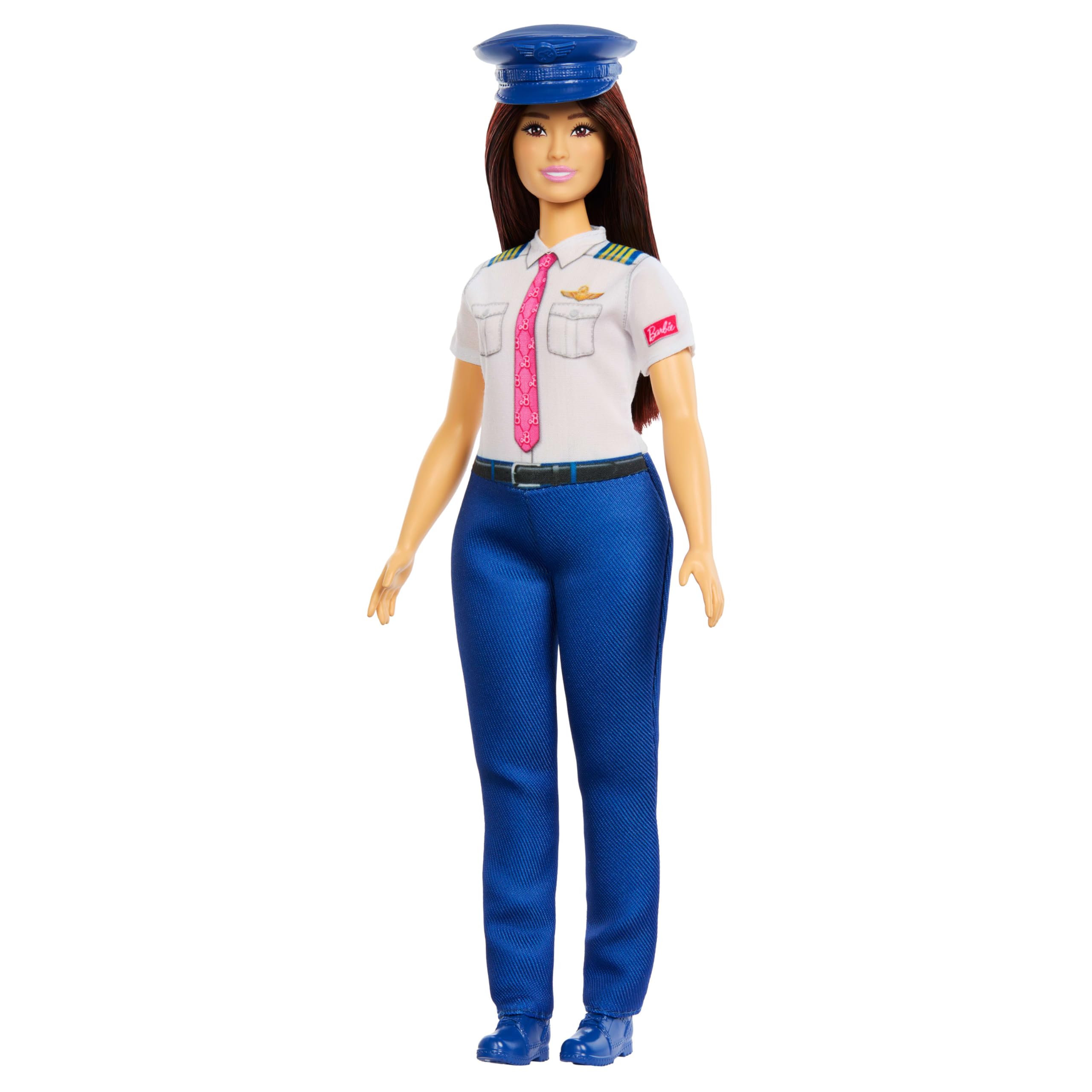 Barbie Careers Pilot Fashion Doll Wearing Removable Look with Flight Uniform & Shoes, Plus Hat Accessory, JKF75 - Image 4