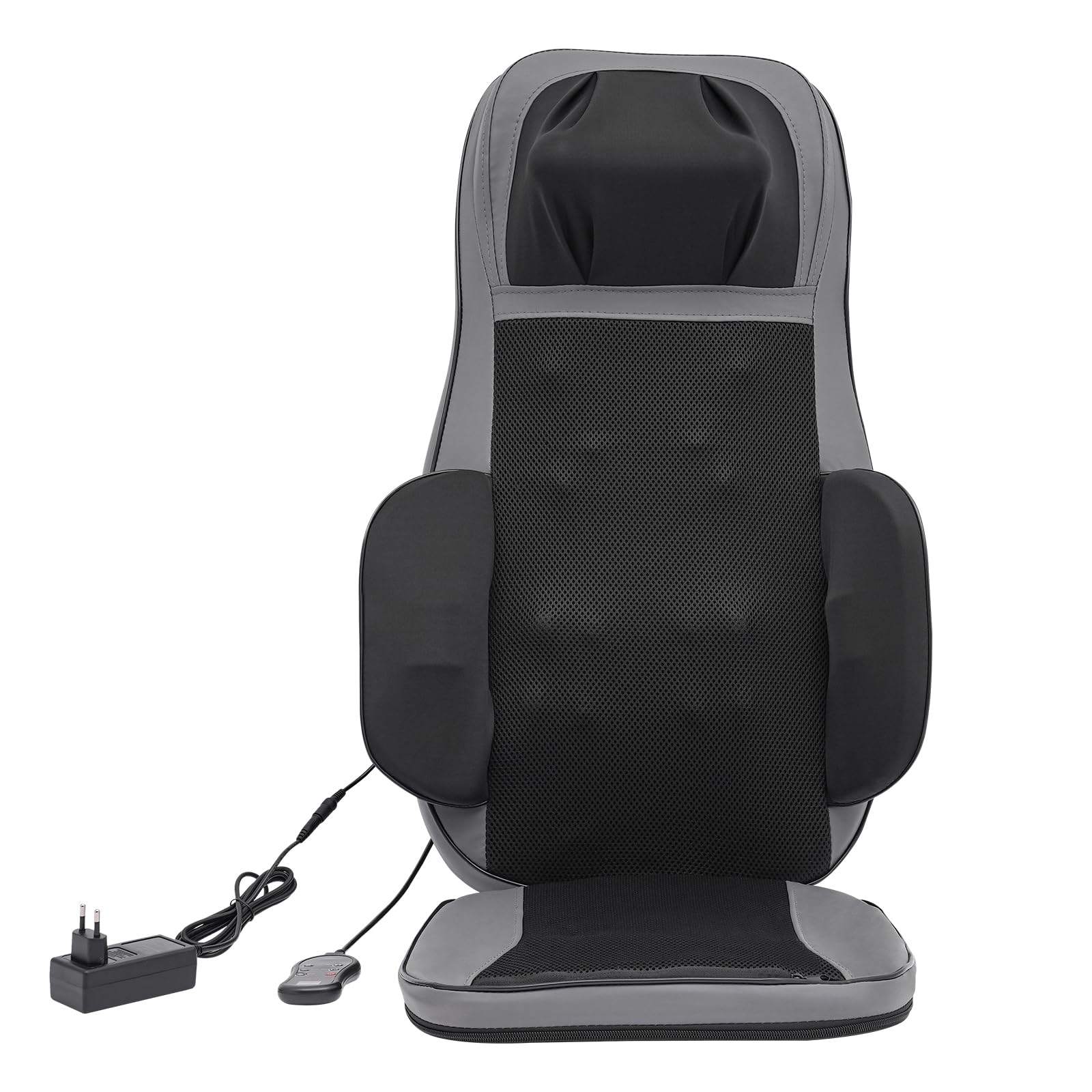 Masajeador de espalda con calor, espalda y cuello, cojín de asiento de masaje con 4 motores de vibración y 3 modos, alfombrilla de masaje para el hogar, oficina (gris)