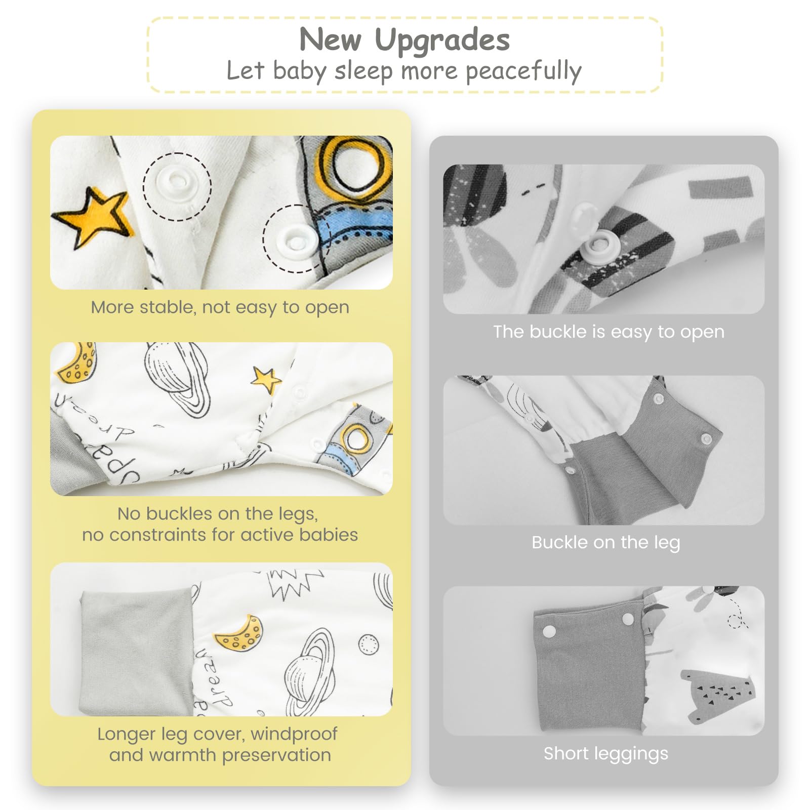 WYTbaby Sacco nanna con piedi, 1,0 Tog, in 100% cotone, morbido sacco a pelo per tutto l'anno, senza maniche, ideale per dormire e calore, perfetto per ragazzi e ragazze, 70 cm