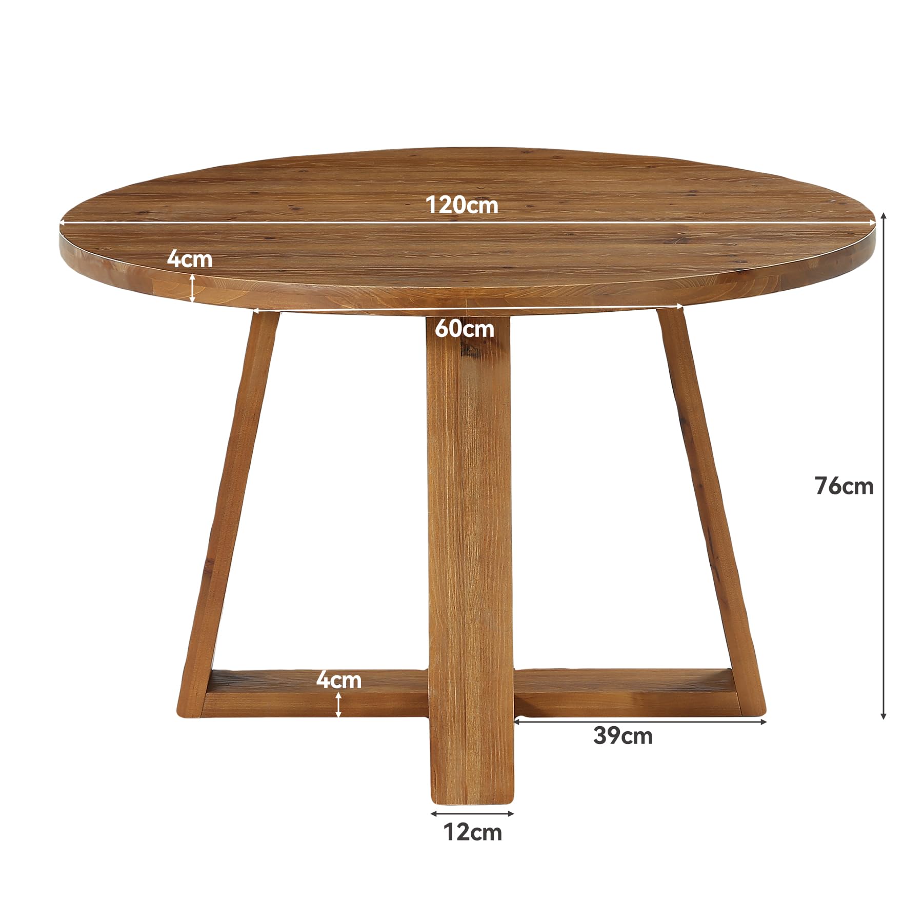 Runder Esstisch 120 cm Massivholz – Landhausstil Küchentisch für 4 Personen, rustikaler Holztisch mit stabilen A-Beinen & Warmer Eichenoptik für Esszimmer, Küche, Wohnzimmer