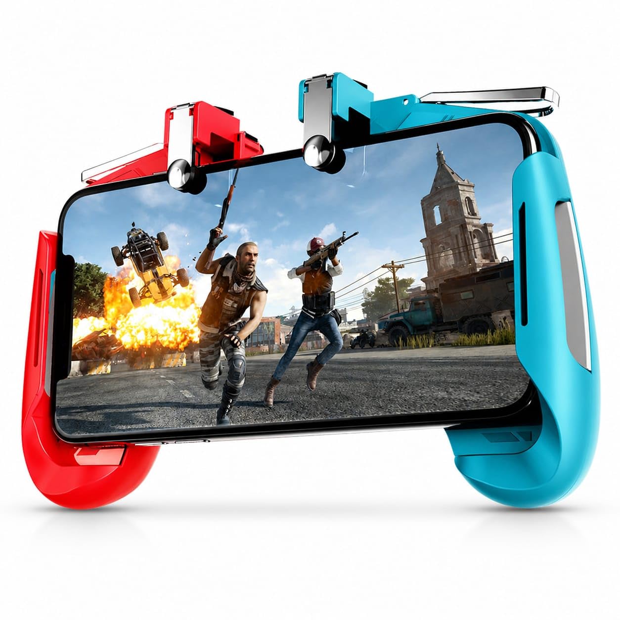 AK16 PUBG Gaming Trigger for Smartphone 4 Finger Controler for Mobile Game PUBG, Free Fire & BGMI Gaming Grip Adjustable Phone Gamepad With L1 R1 Shooters Buttons (Red & Blue)-image-29