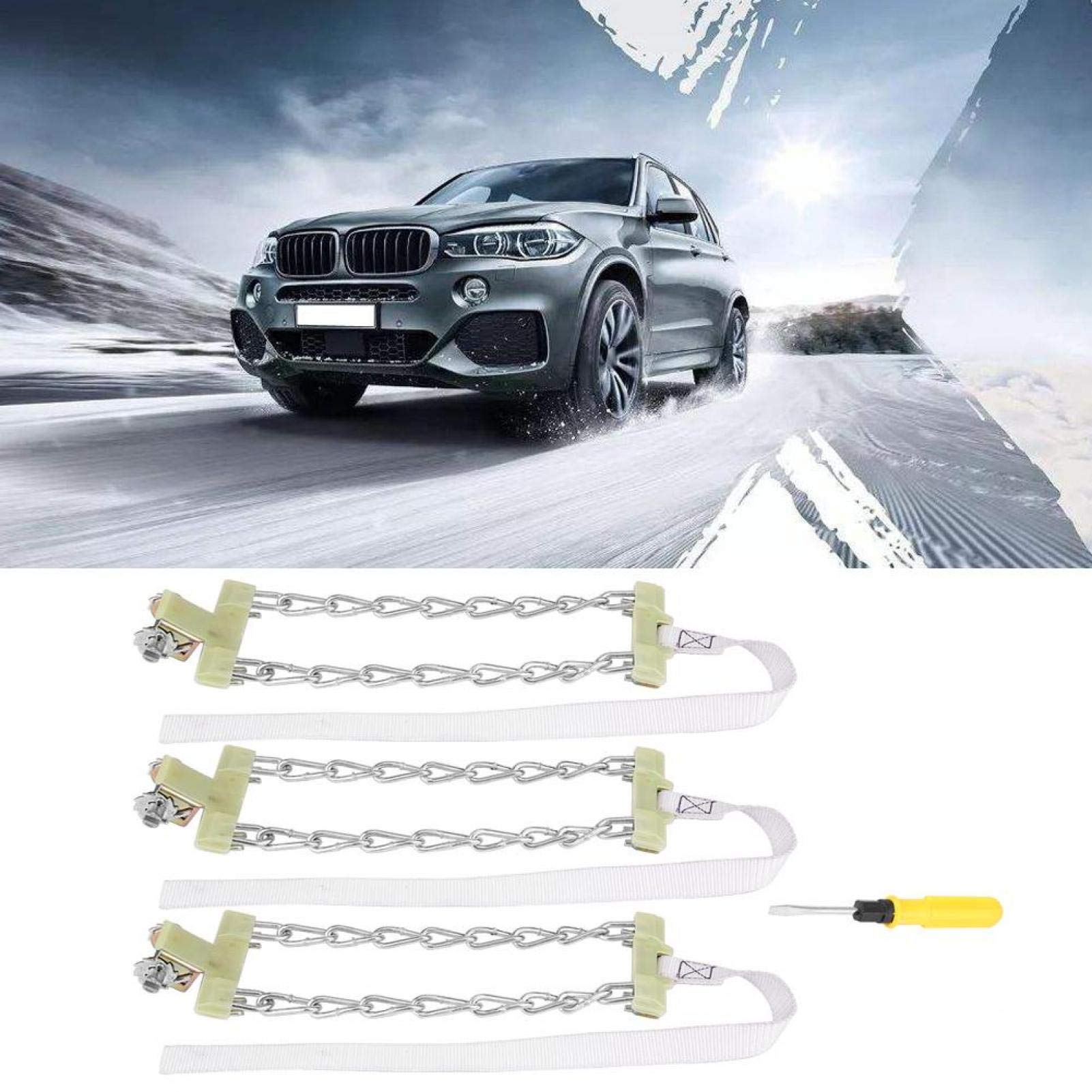 Gorgeri 3 stks Band Anti-slip Stalen Ketting Sneeuw Modder Auto Beveiliging Band Clip-on Ketting voor Auto Auto Vrachtwagen SUV(M