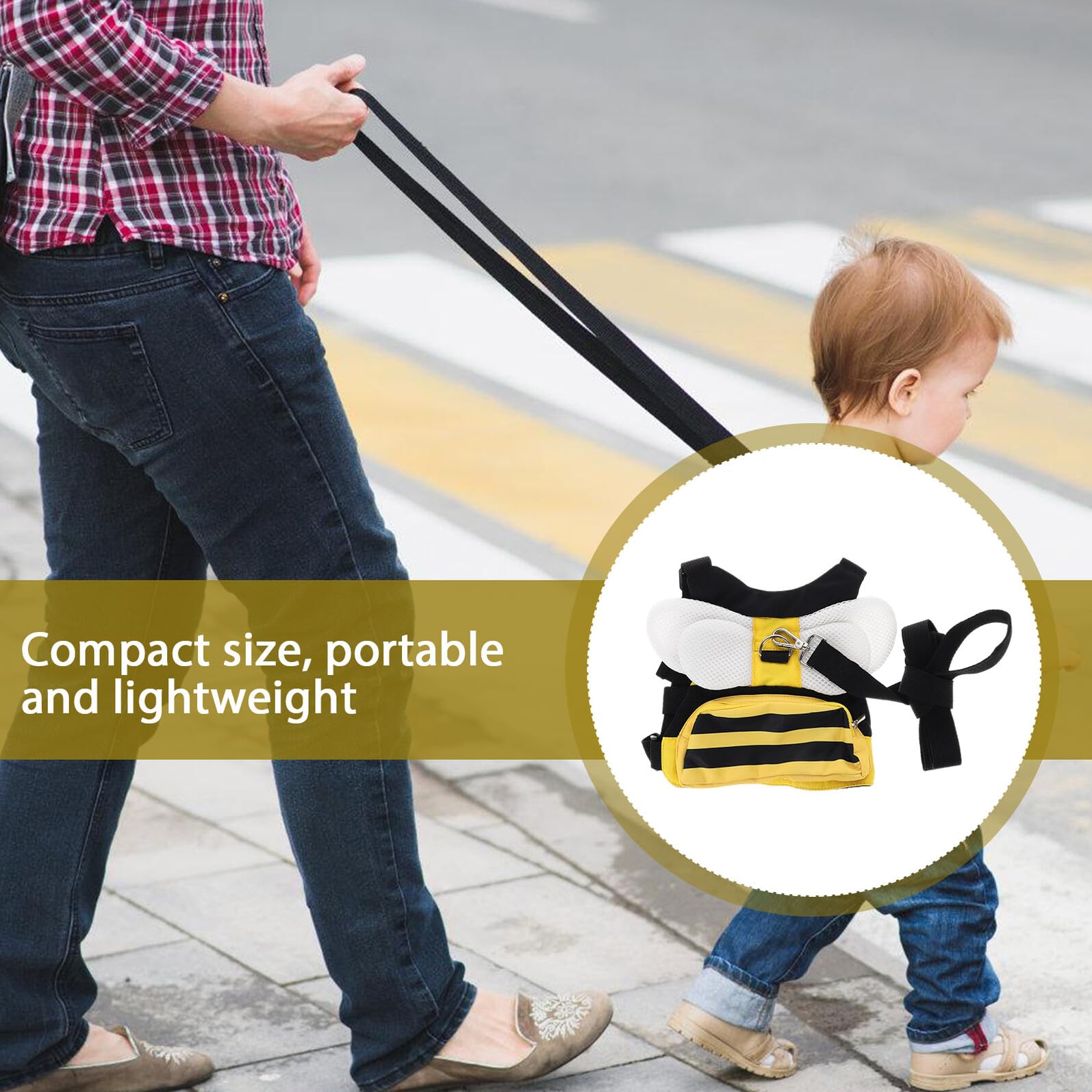 Porte-Épaule Garçon Fille Anti-perte avec Harnais Réglable et Laisse de Sécurité pour Promenade Extérieure Design Abeille Ludique Confortable et Polyvalent
