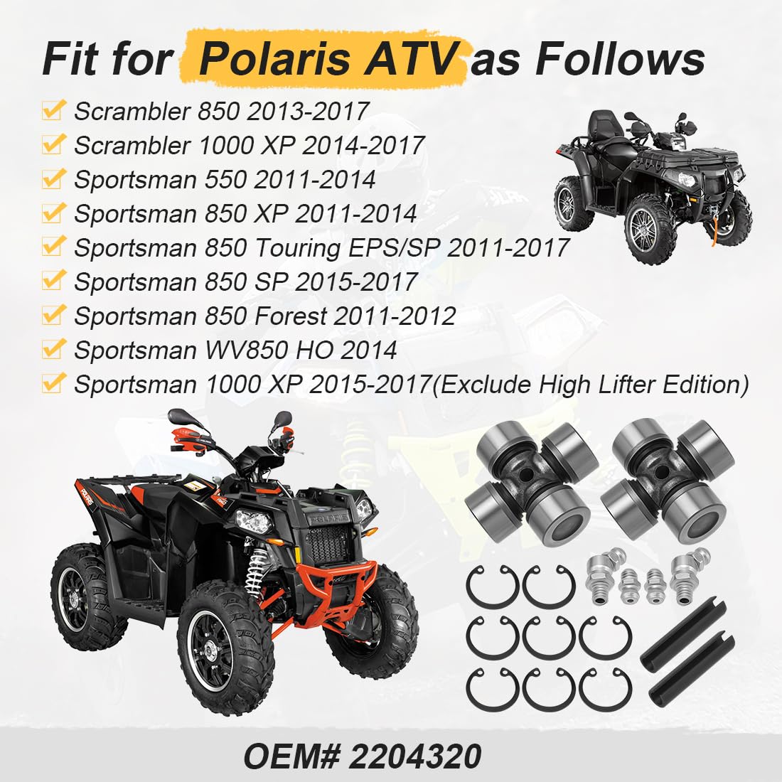 2x Cruceta eje de transmisión delantero para Polaris Scrambler 850 1000 XP Sportsman 550 850 1000 XP SP Forest 2011-2017 2204320