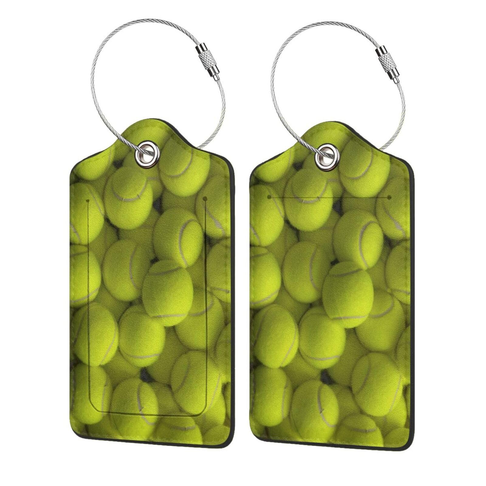 Generic Luggage Tags Tennis Balls Leather Stainless Steel Loop Label Tag for Travel Bag Suitcase 4 PCS