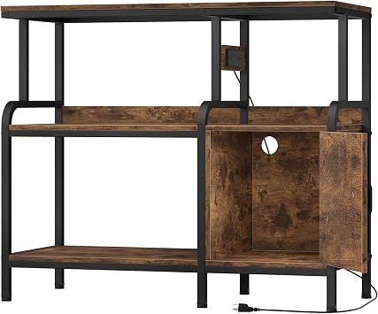 40 Gallon Fish Tank Stand with Power Outlet, Heavy Duty 3-Tier Aquarium Stand,Reptile Terrarium Stand with Storage Cabinet, 36.8"18.5" Metal Sturdy Steel Frame, 750lbs Capacity, Vintage Brown