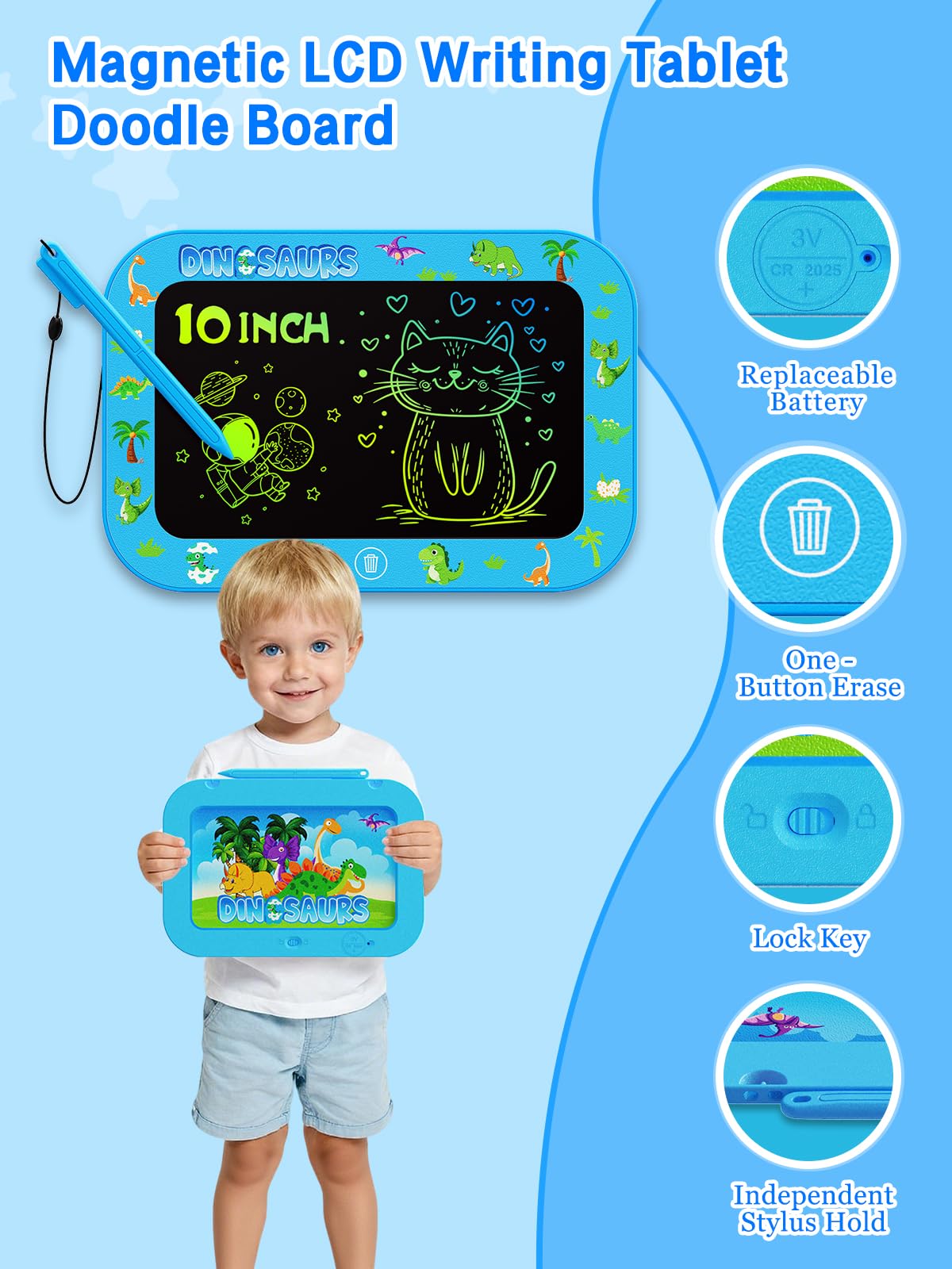 UZAHSK 2 Pack LCD Writing Board for Girls Boys Kids,10 Inch Colorful Toddler Doodle Board - Image 4