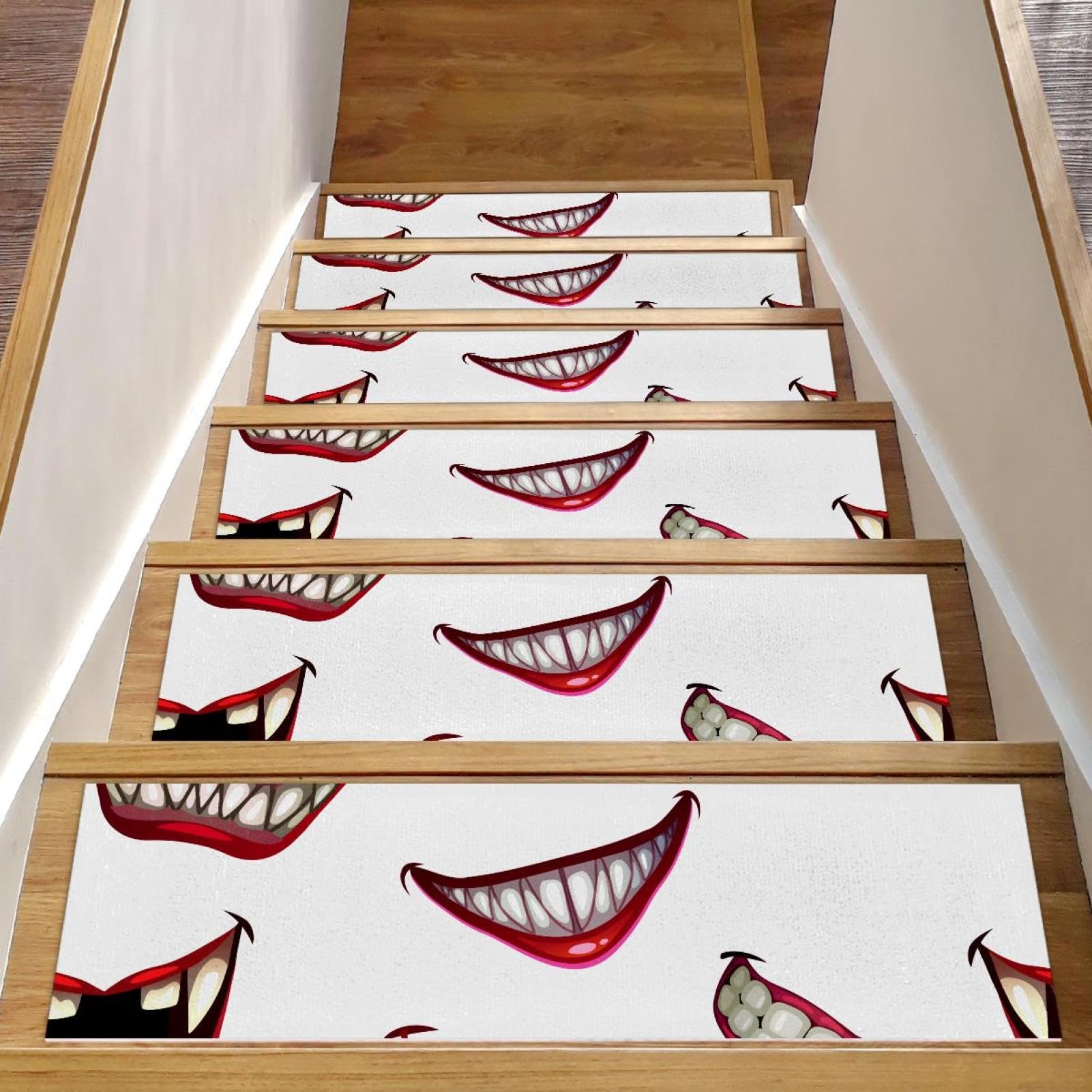 Alfombras Scary Red Lips antideslizantes de poliéster para peldaños