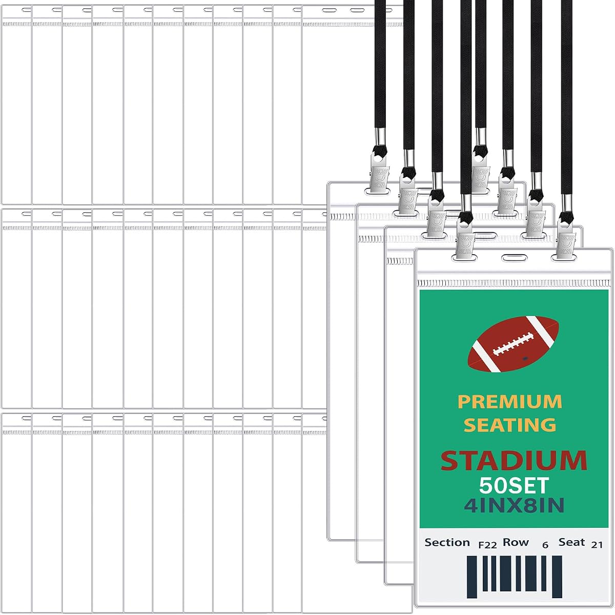 Patelai 50 Piezas Porta Credencial de Identificación Extra Grande de 4 x 8 Pulgadas con Cordón de Doble Clip Porta Credencial de Boleto Transparente a Granel Fundas Protectoras de Identificación Impermeables para Oficina Evento Deportivo Concierto