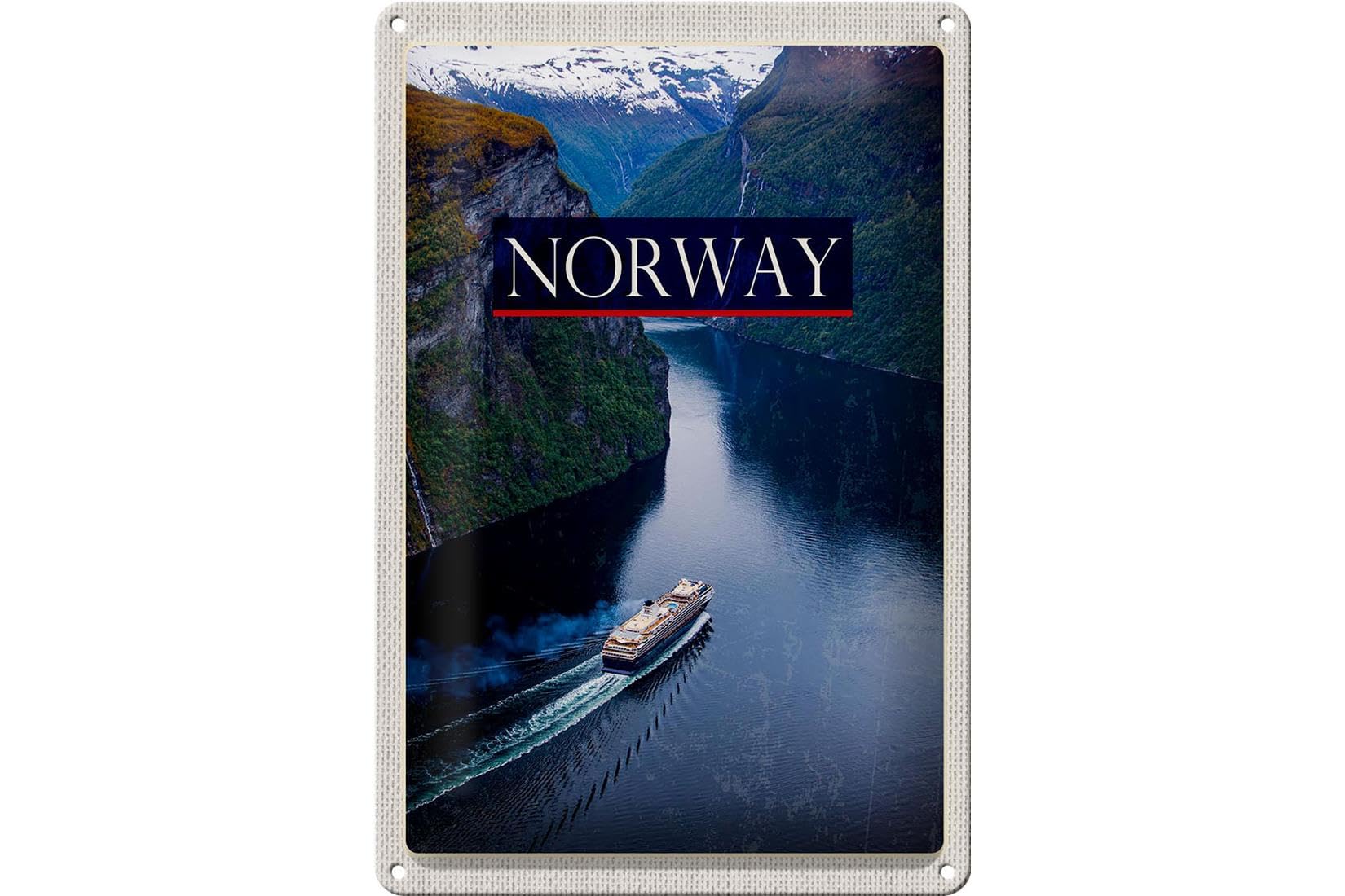 Femer Tin Sign Travel 20 x 30 cm Norway Cruise Travel Sea Mountains Tin Sign