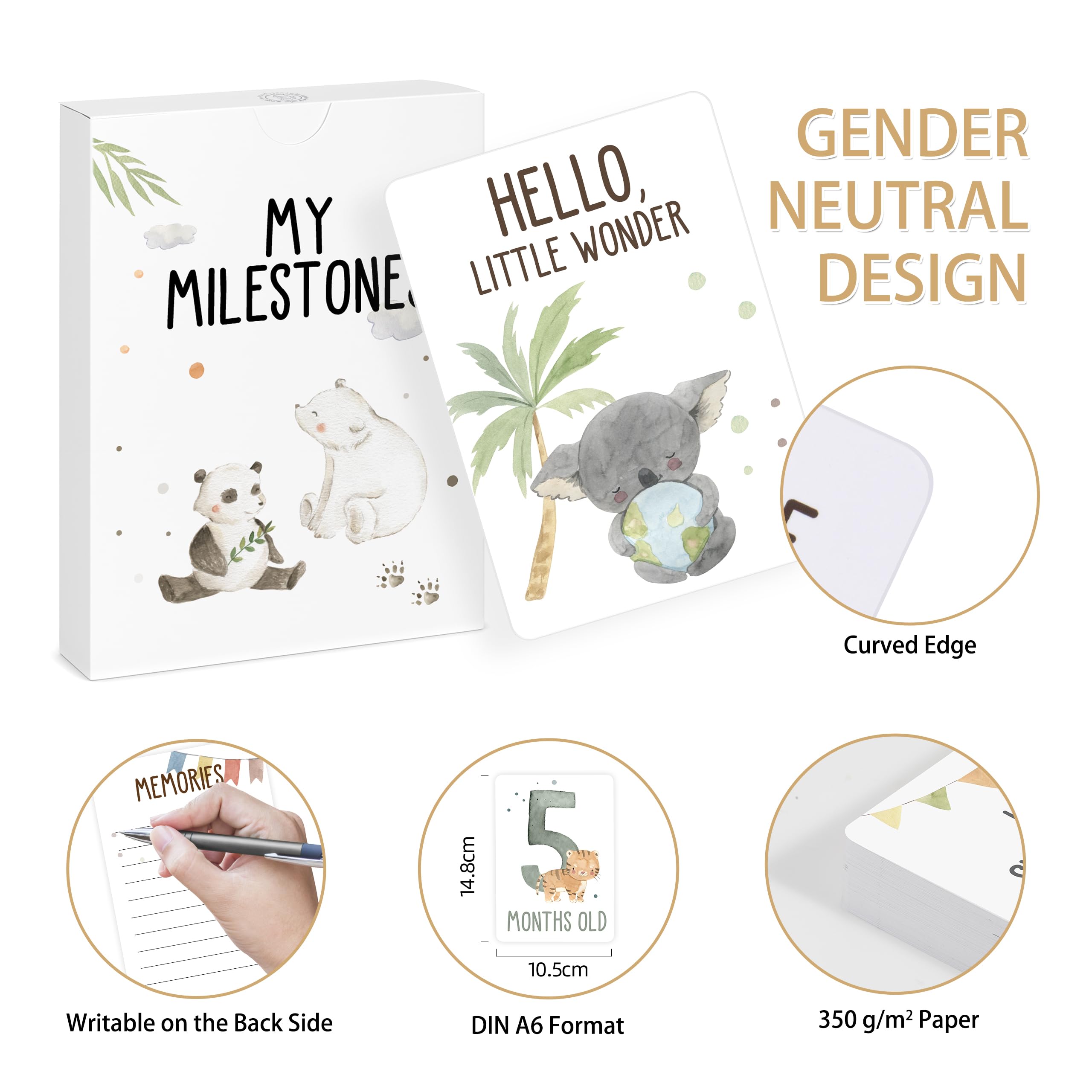 50 Baby Milestone Cards in English, Unisex Milestone Baby Cards for New Parents Baby Monthly Milestone Cards - Image 4