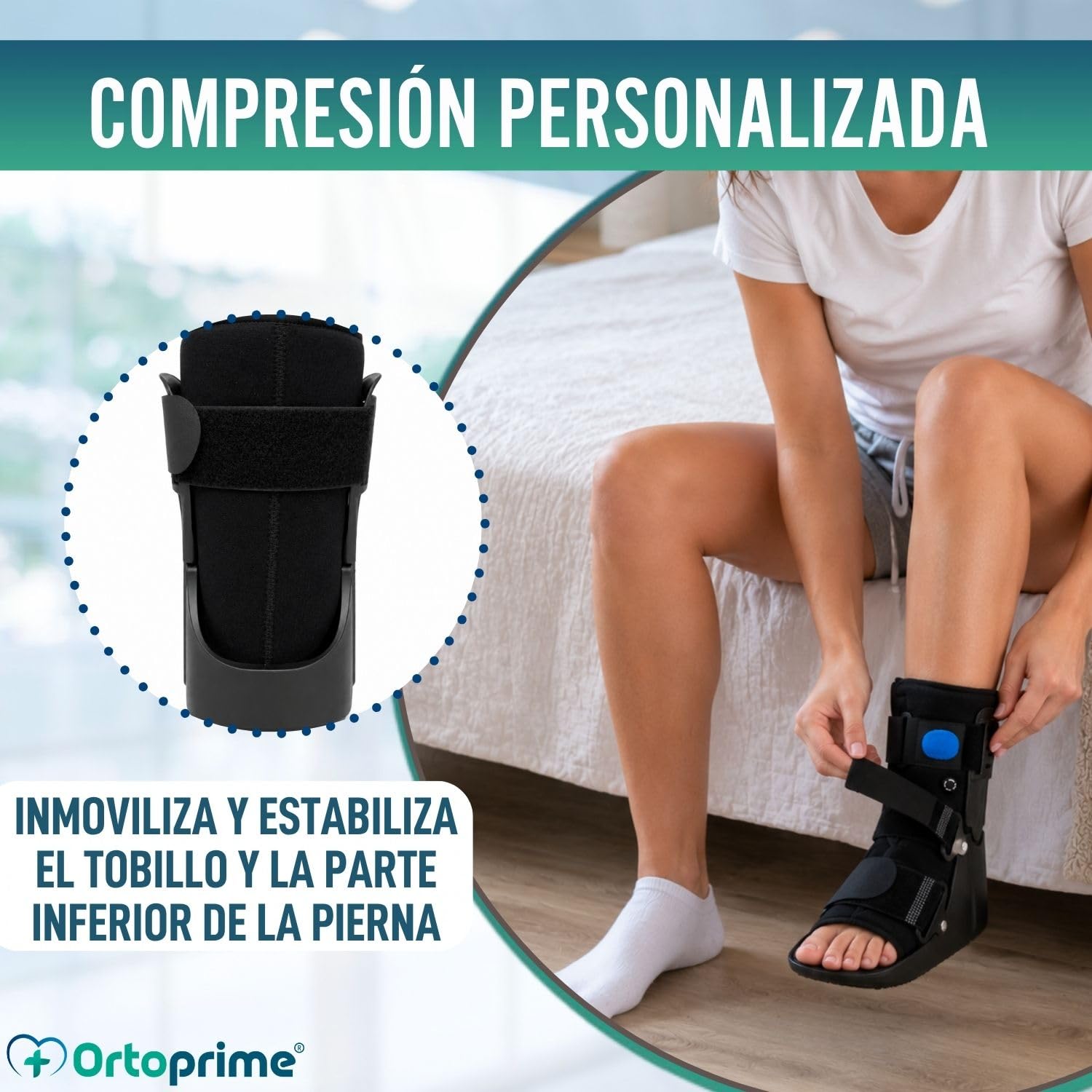 OrtoPrime Bota Walker Corta Fija BILATERAL con CÁMARA DE AIRE Walker Bota Ortopedica Esguince Tobillo - Bota Ortopedica Walker UNISEX Bota Fractura Inmovilizadora de Tobillo NEUMÁTICA (S 35-39)