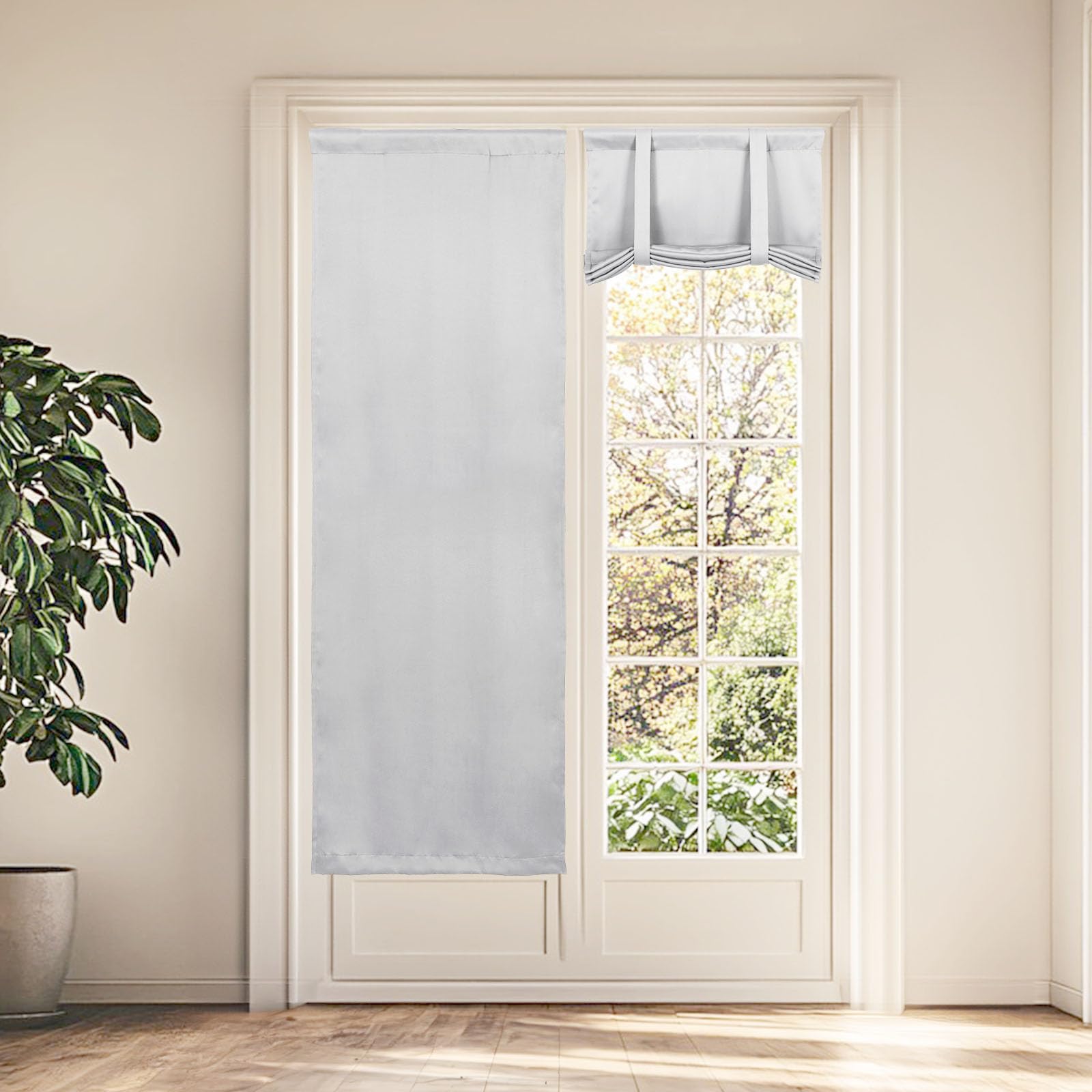 Maritown Blackout French Door Curtain Patio Door Blinds No Drilling Self Adhesive Stick On Privacy Room Darkening Doorway Curtains Thermal Insulated Window Shades for Bedroom Windows, 1 Panel