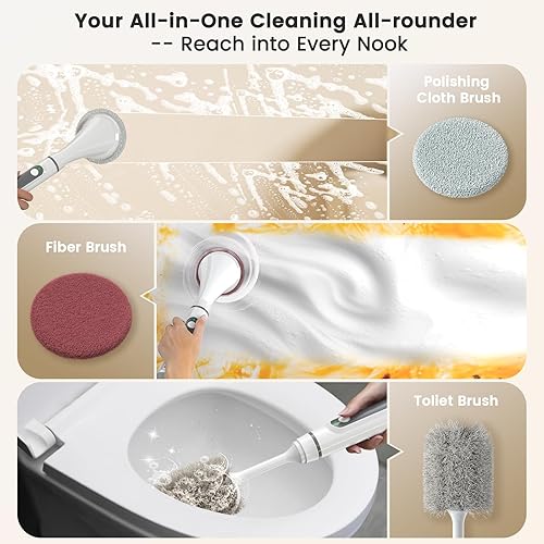 Miniatura 3 de Cepillo eléctrico giratorio  Cepillo de limpieza inalámbrico recargable con cuerpo completo IPX7 impermeable, 6 cabezales intercambiables y modos de