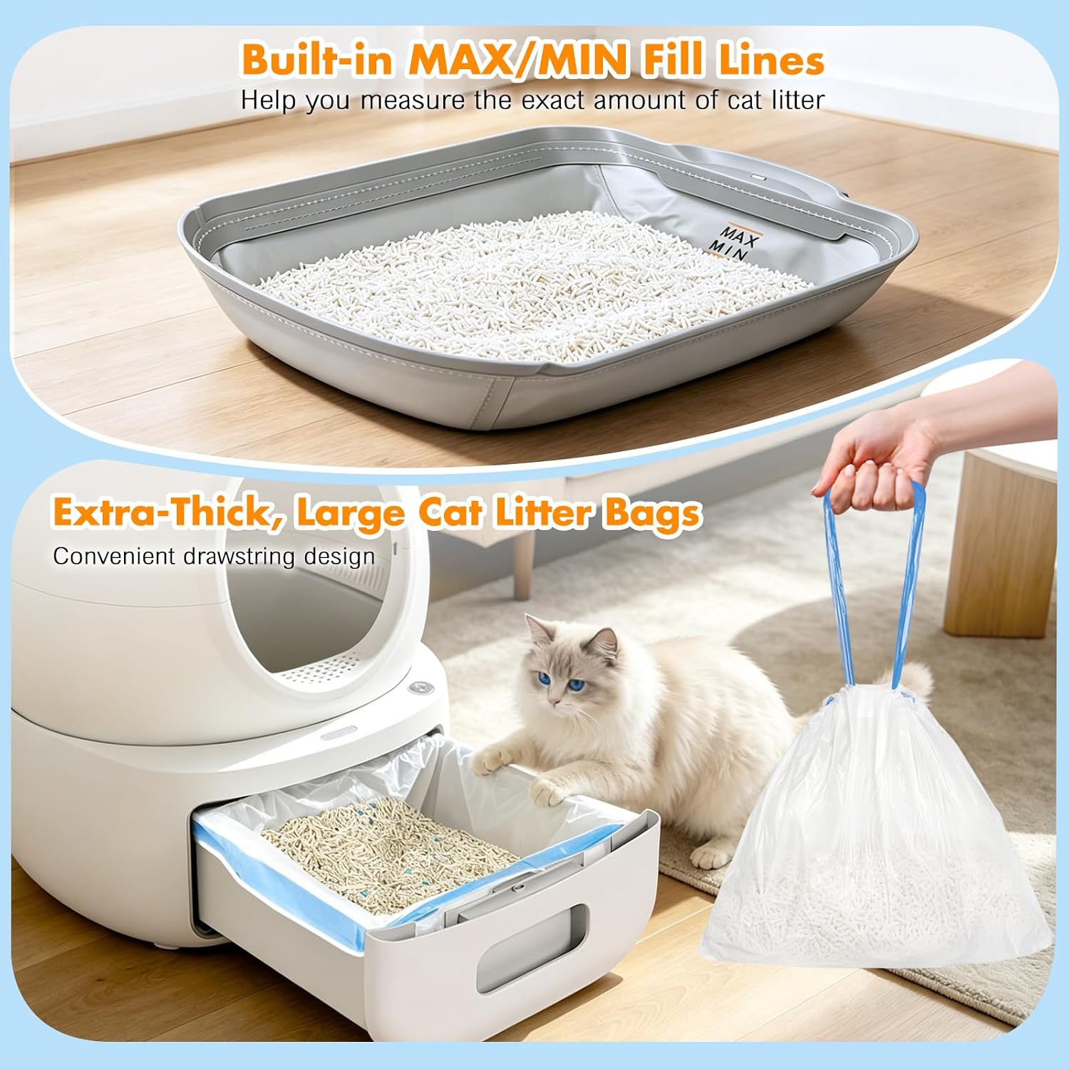 BKNOOU 2 Pack Self Cleaning Litter Box Waterproof Pads with 30 Liners | Litter Box Mat Accessories Compatible with Most Automatic Cat Litter Boxes, Stick-Free, Scratch-Resistant, Easy Install