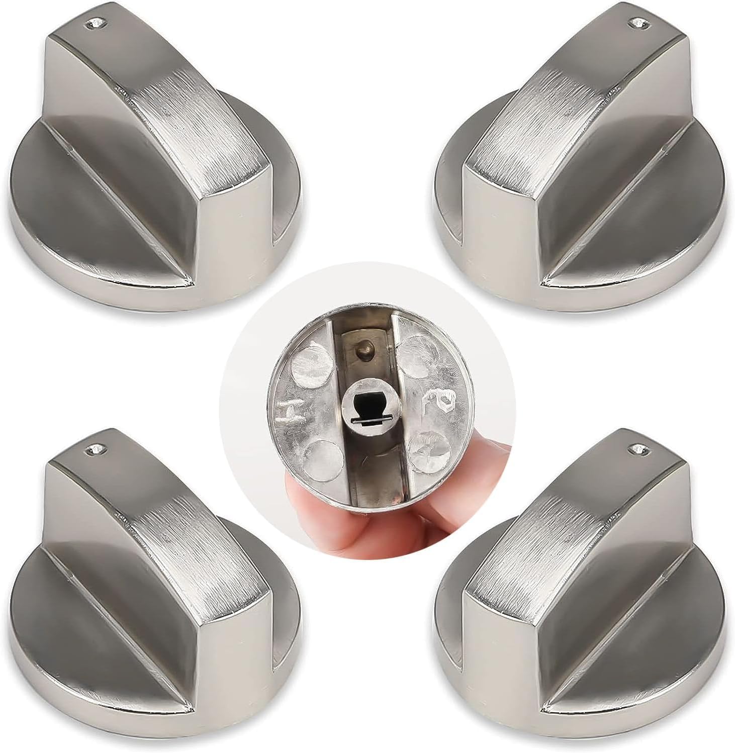 4 Pcs Gas Stove Knob - Round Stainless Steel Oven Knob, 6mm Shaft, Safe and Durable, Easy To Use for Gas Stove, Oven, Microwave