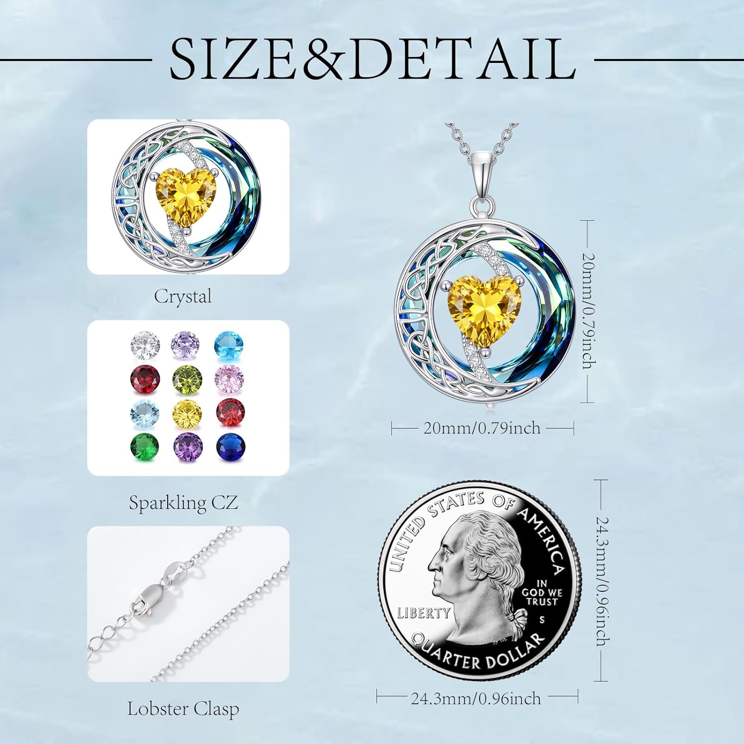 Valentines Day Gifts for Women, Birthstone Necklace for Women, Celtic Moon Pendant Blue Crystal Necklace Heart Jewelry Anniversary Jewelry Gift for Daughter Wife Mother Sister - Image 5