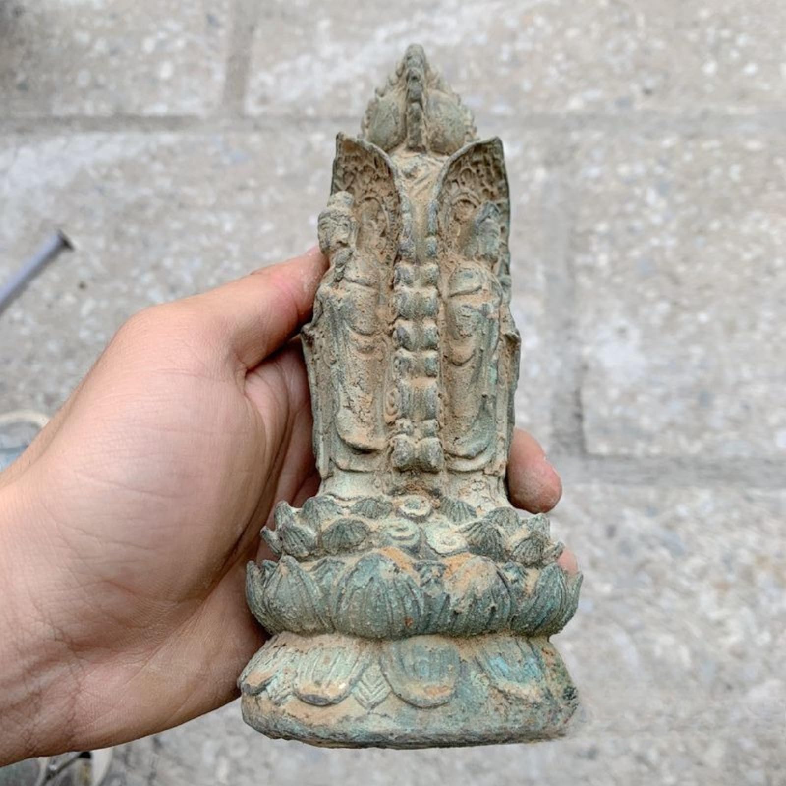 Estatua de Buda de tres caras de bronce, 20 cm / 7.9in, adorno de