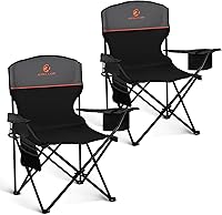 ALPHACAMP Camping Chairs 2 Pack with 3-Can Cooler, Cup Holder & Side Pocket - Portable 350lb Folding Chairs for Beach, Camping, Tailgating