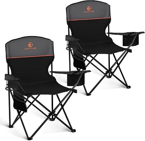 Silla de camping ALPHA CAMP 2 Pack Silla portátil con enfriador de 3 latas Silla plegable con bolsillo lateral y portavasos, plegable para camping,