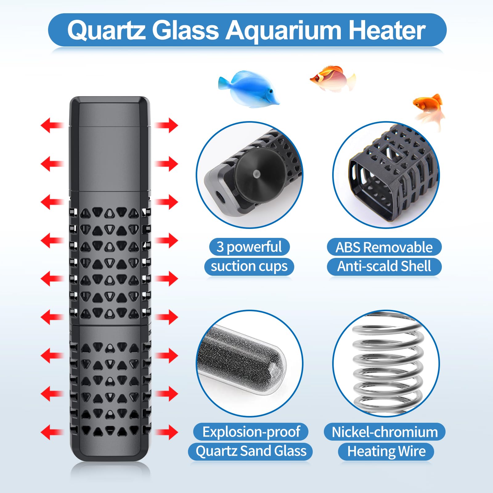HiTauing Chauffage d'aquarium, chauffage d'aquarium amélioré de 100 W avec arrêt automatique du chauffage et système de contrôle de la température avancé, adapté pour l'eau salée et l'eau douce