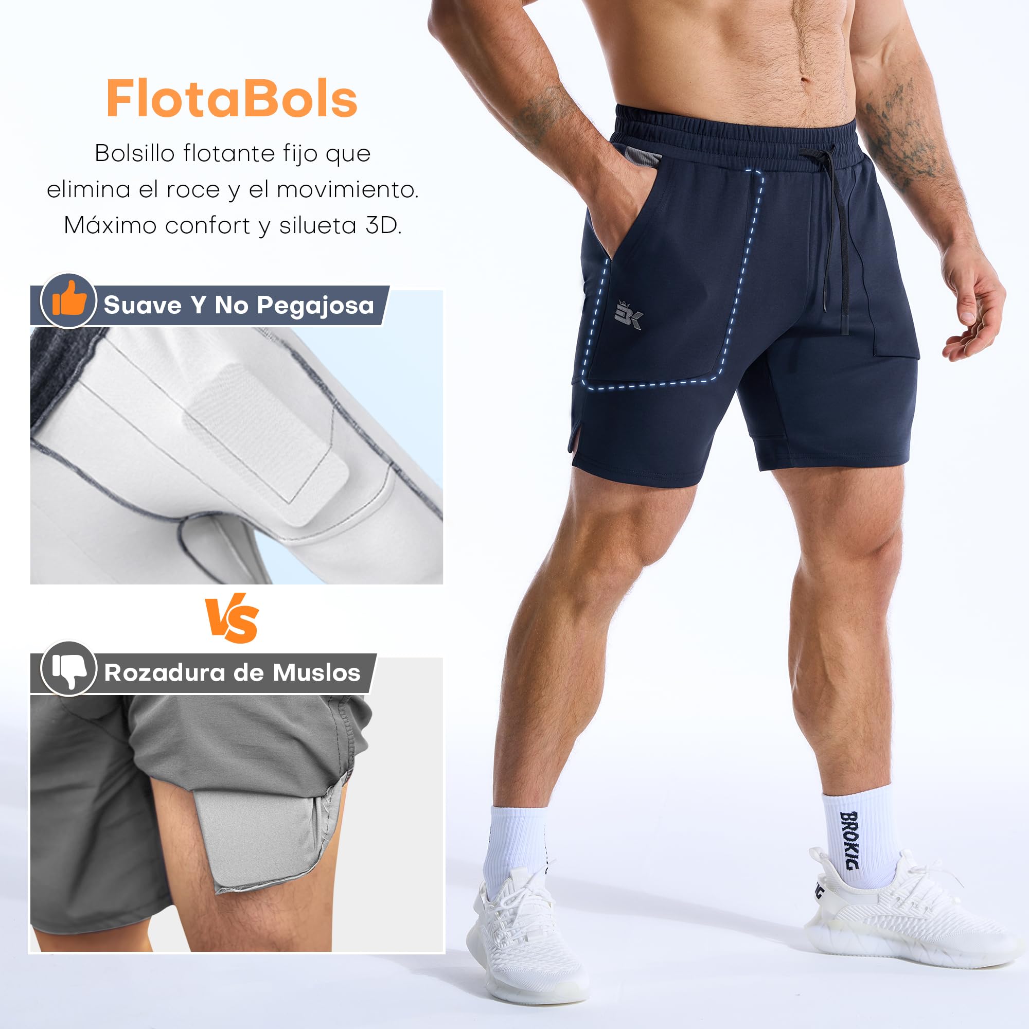 ZENWILL FlotaBols Pantalones Cortos Deporte Cremallera Hombre Pantalón Corto Gym Transpirable,Shorts Elástica Algodón Running — view 4