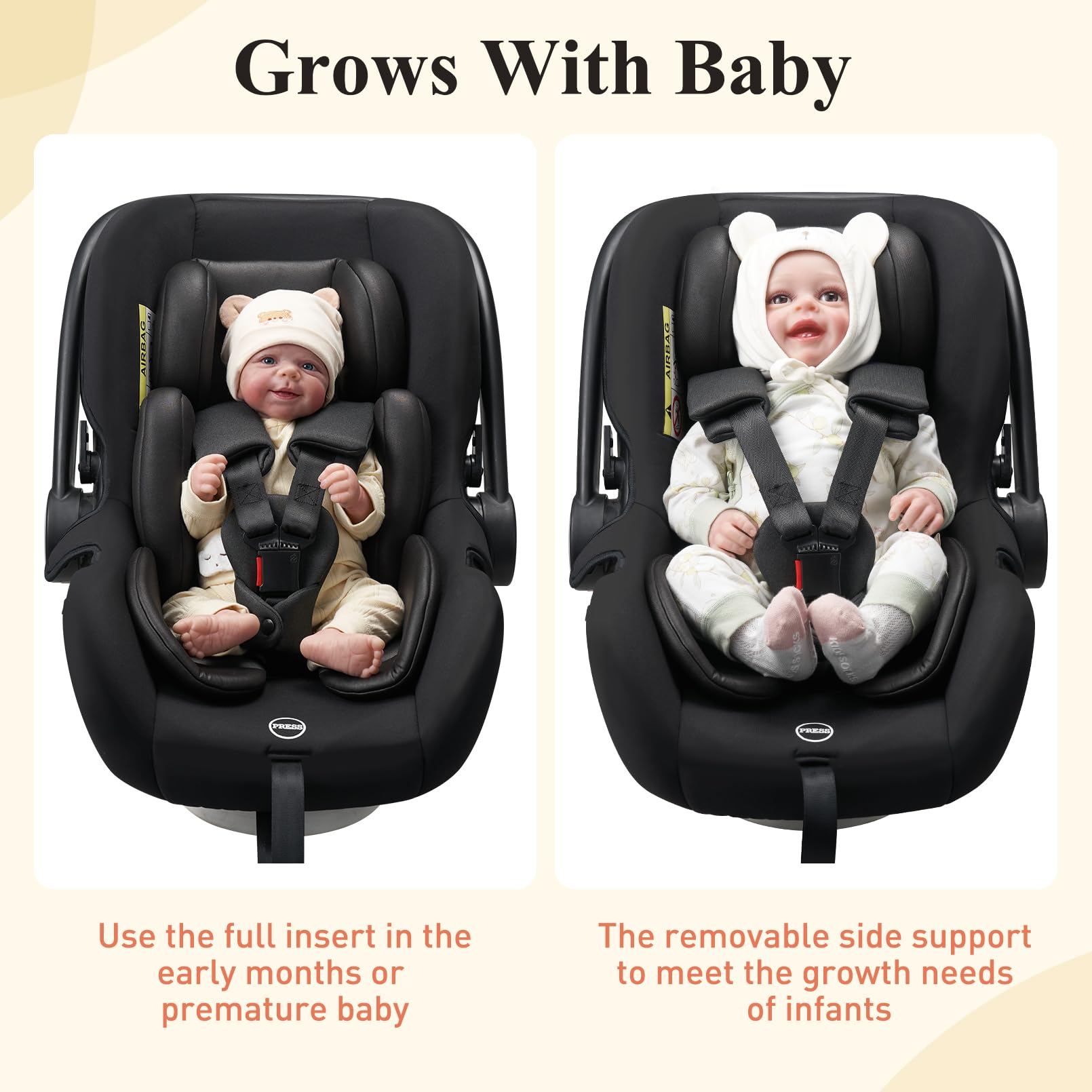 Innokids Soporte de Cuerpo de Cabeza de bebé para recién Nacido, Suave y Acolchado, Soporte Desmontable para Cabeza y Lateral para Asientos de Coche, cochecitos (Negro)