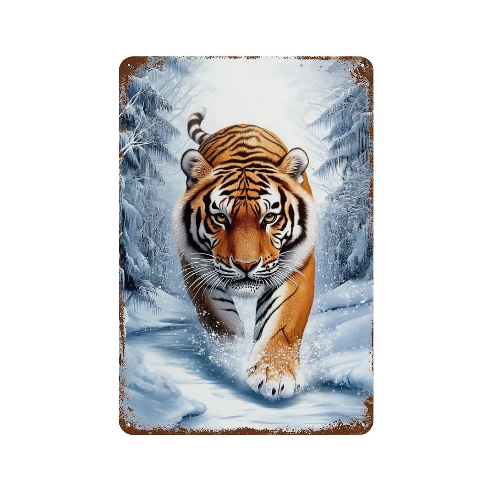 Siberian Tiger in Winter Decorative Tin Sign 11.8"x7.9", Industrial Home Decor for Garage, Pub Or Kitchen