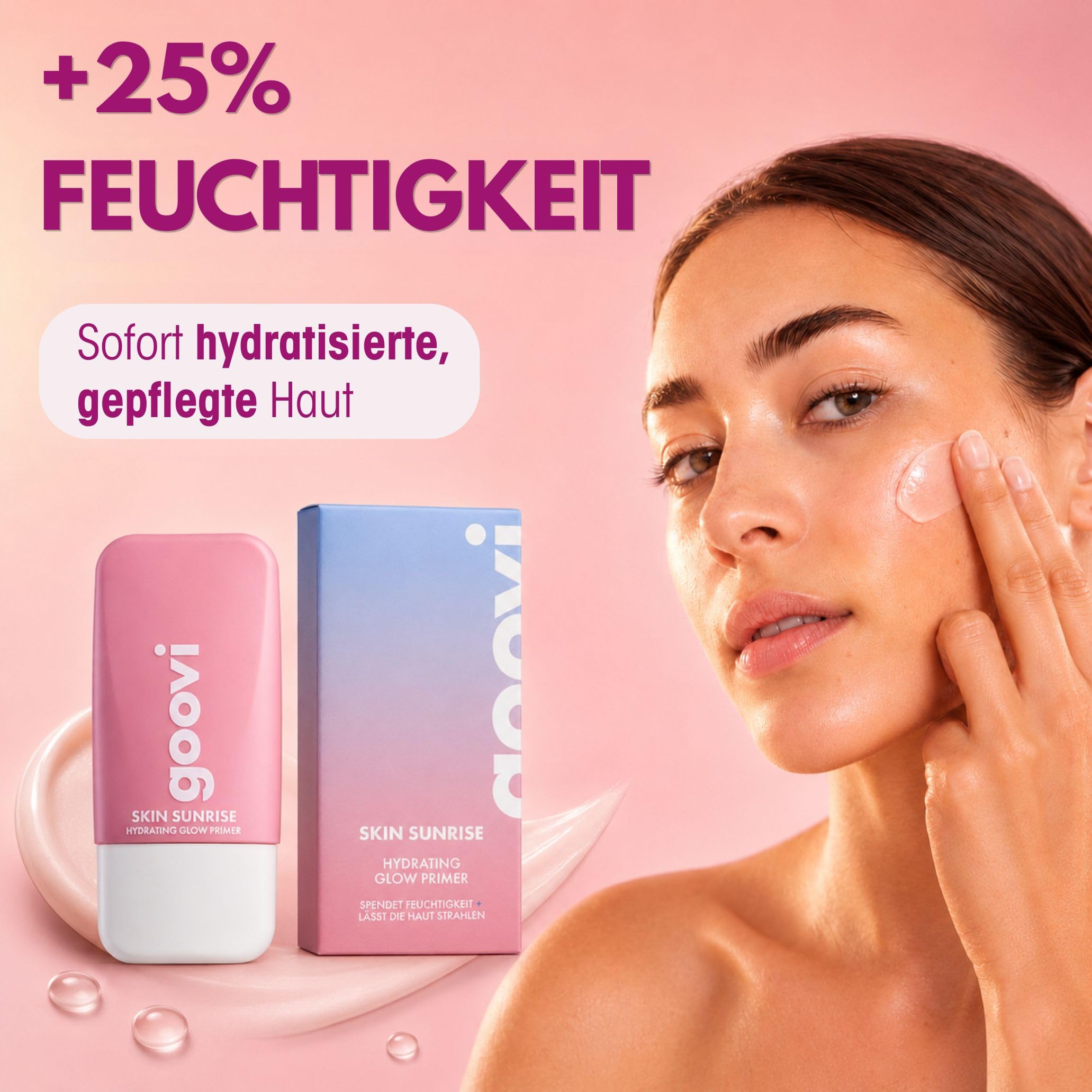 GOOVI Skin Sunrise Primer - Feuchtigkeitsspendender Gesichtsprimer mit Glow-Effekt - für strahlende Haut & langanhaltendes Make-up - 28ml