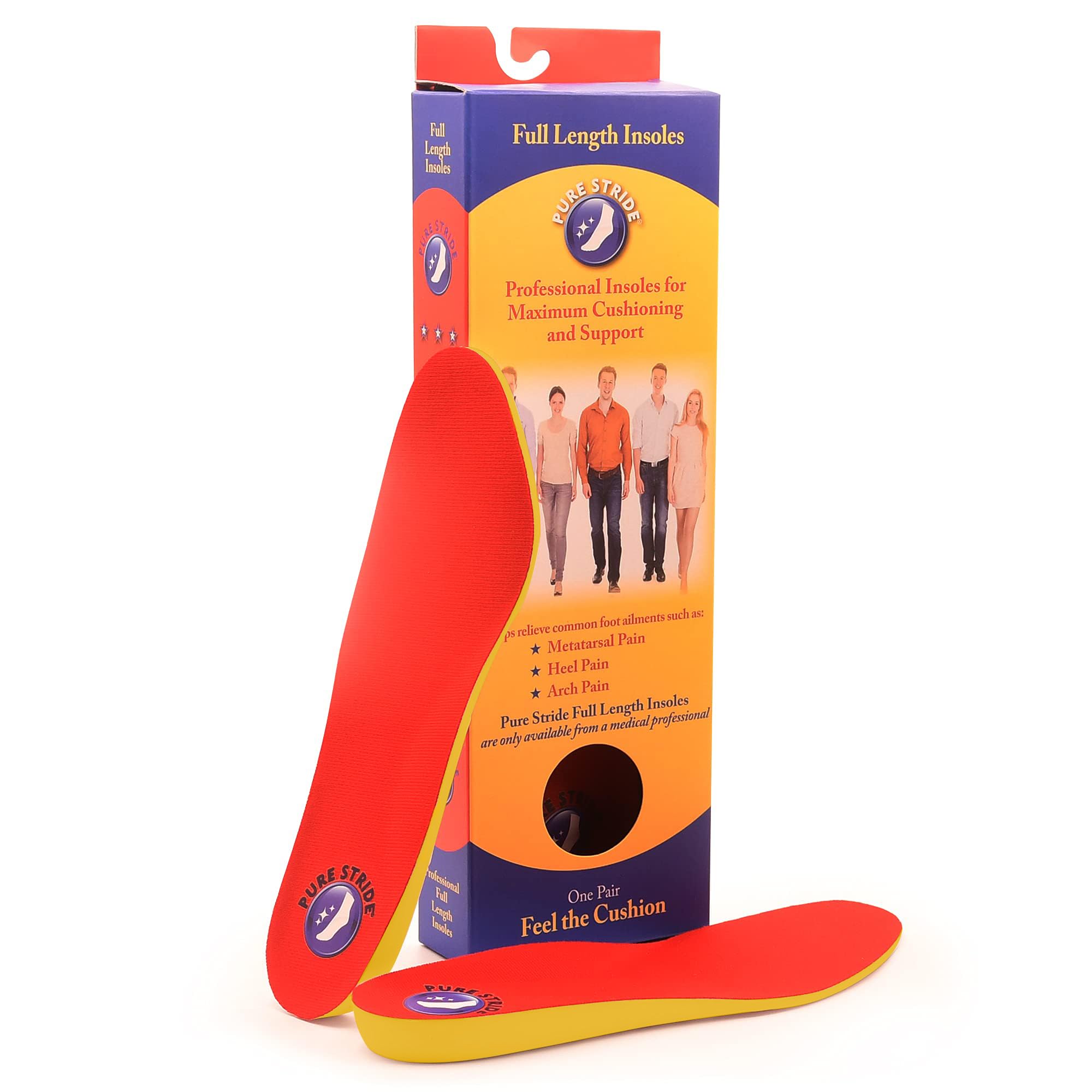 Pure Stride Professional Full Length Insoles, Comfort Insoles - Shoe Insert, Support for Metatarsals, Flat Feet - Pain Relief for Plantar Fasciitis, Arch, Heel - 1 Pair, Men's 6-6.5 / Women's 8-8.5