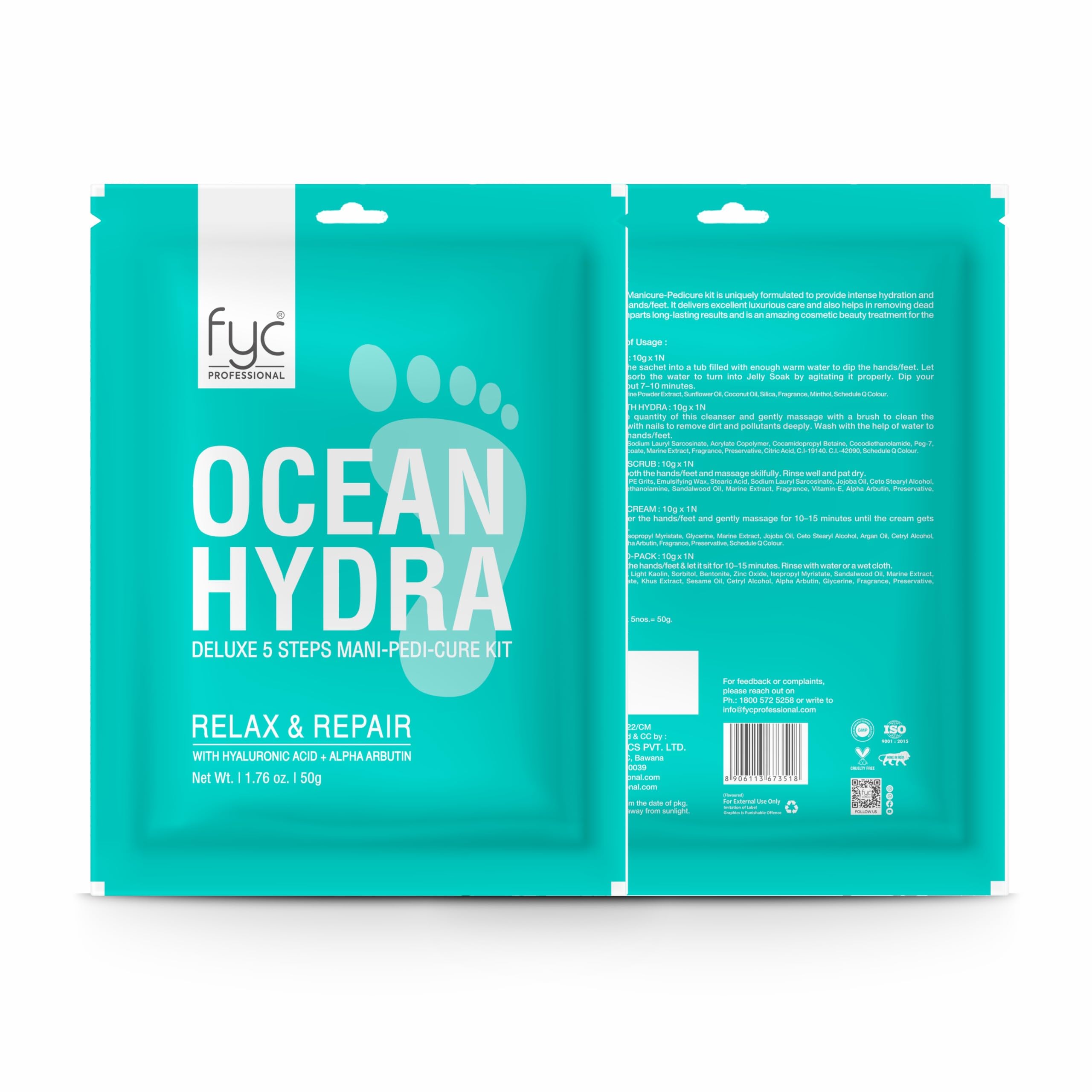 FYC Professional Ocean Hydra Deluxe Manicure Pedicure Kit | Hand & Foot Spa Treatment with Purifying Soak, Scrub, Nourishing Cream & Brightening Pack | Deep Cleansing & Exfoliating Care for Soft, Smooth & Beautiful Hands and Feet | 50g-image-38