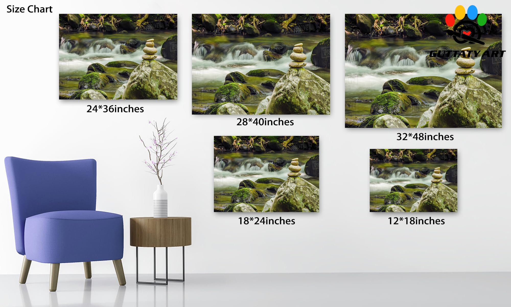 Amazon.com: Zen Spa Canvas Prints Wall Art, Spa Bathroom Wall Art Poster, Classic Stacked Pebbles Stone Nature Landscape Picture Painting for Living Room Home Decor, Framed Artwork for Office Decor 32x48 Inches: