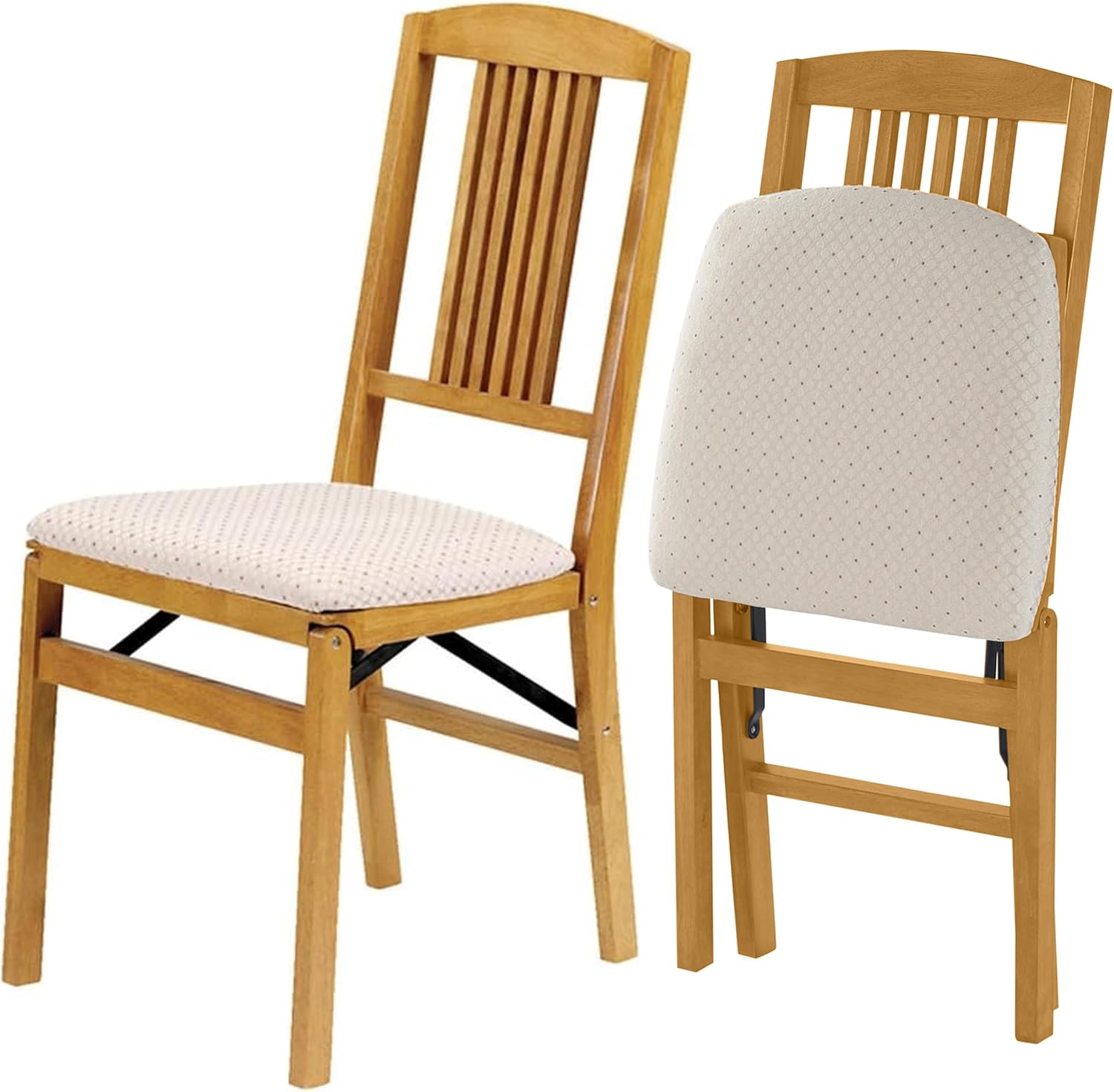 Oak Armless Folding Reception Chair with Upholstered Seat