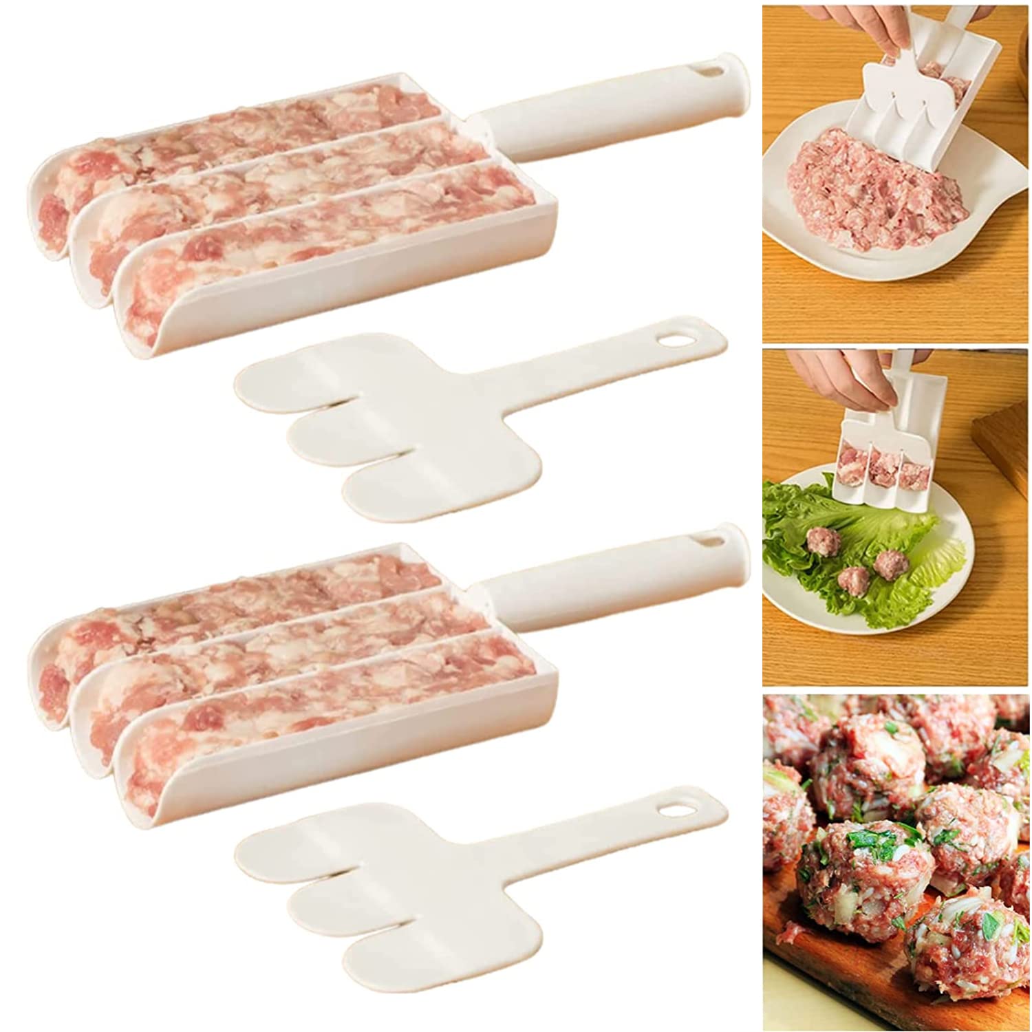 Creative Kitchen Triple Meatball Maker,2023 Meat Baller Spoon with Cutting Spade,DIY Meatball Making Set,Home Cooking Tools for Quick Cooping Cookie Dough Or Sorbet (2 Pcs)