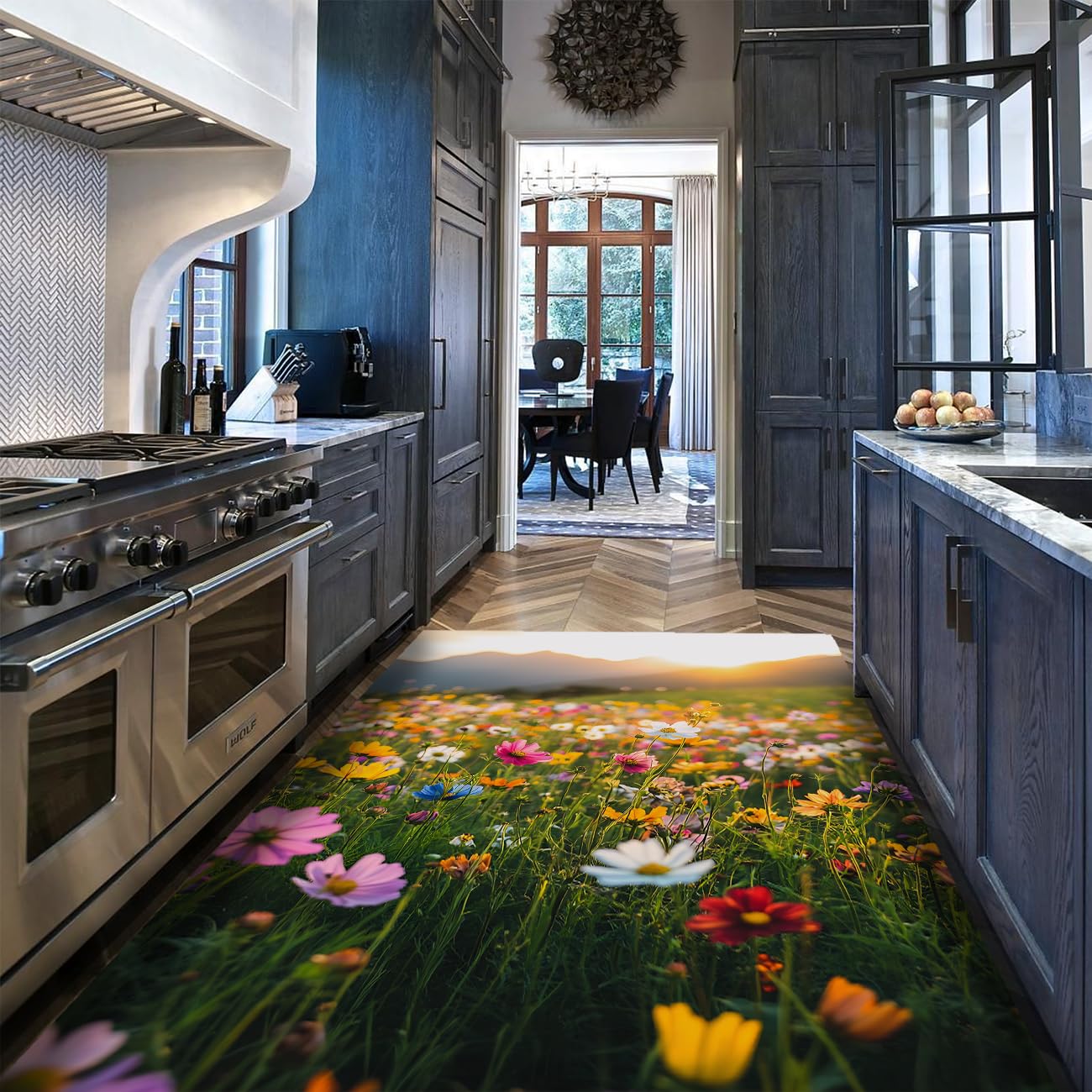 Tapis champ de fleurs antidérapant idéal pour créer un coin lecture cosy au salon
