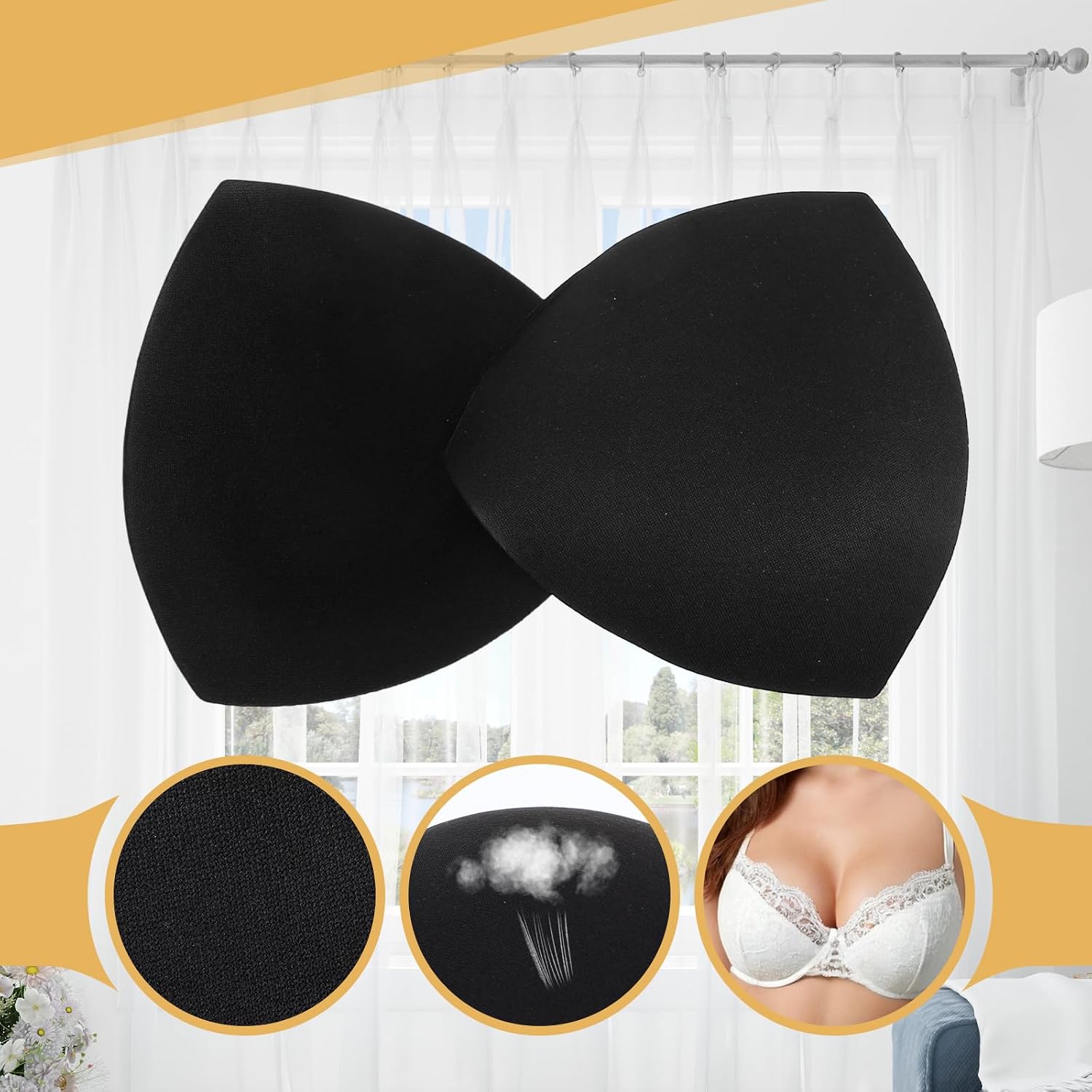 3 Pairs Bra Inserts Pads, Removable Triangle Sponge Bra Pads Washable Bras Cups Inserts Lift Up Triangle Bras Padding for Swimsuit Bathing Suit Black White Beige